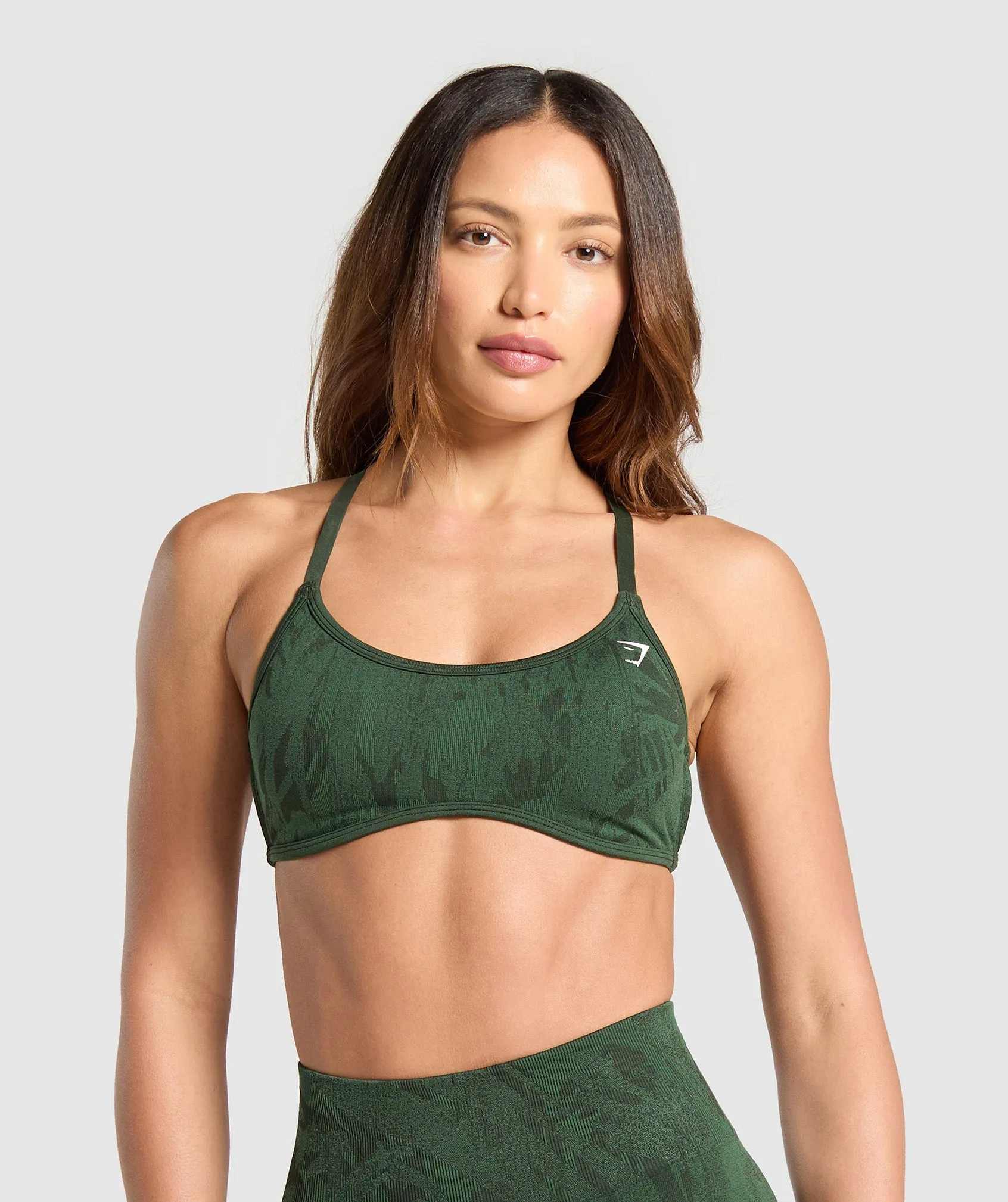 Gymshark Adapt Camo Cross Back Sports Bra - Trail Green/Classic Green sold by Gymshark