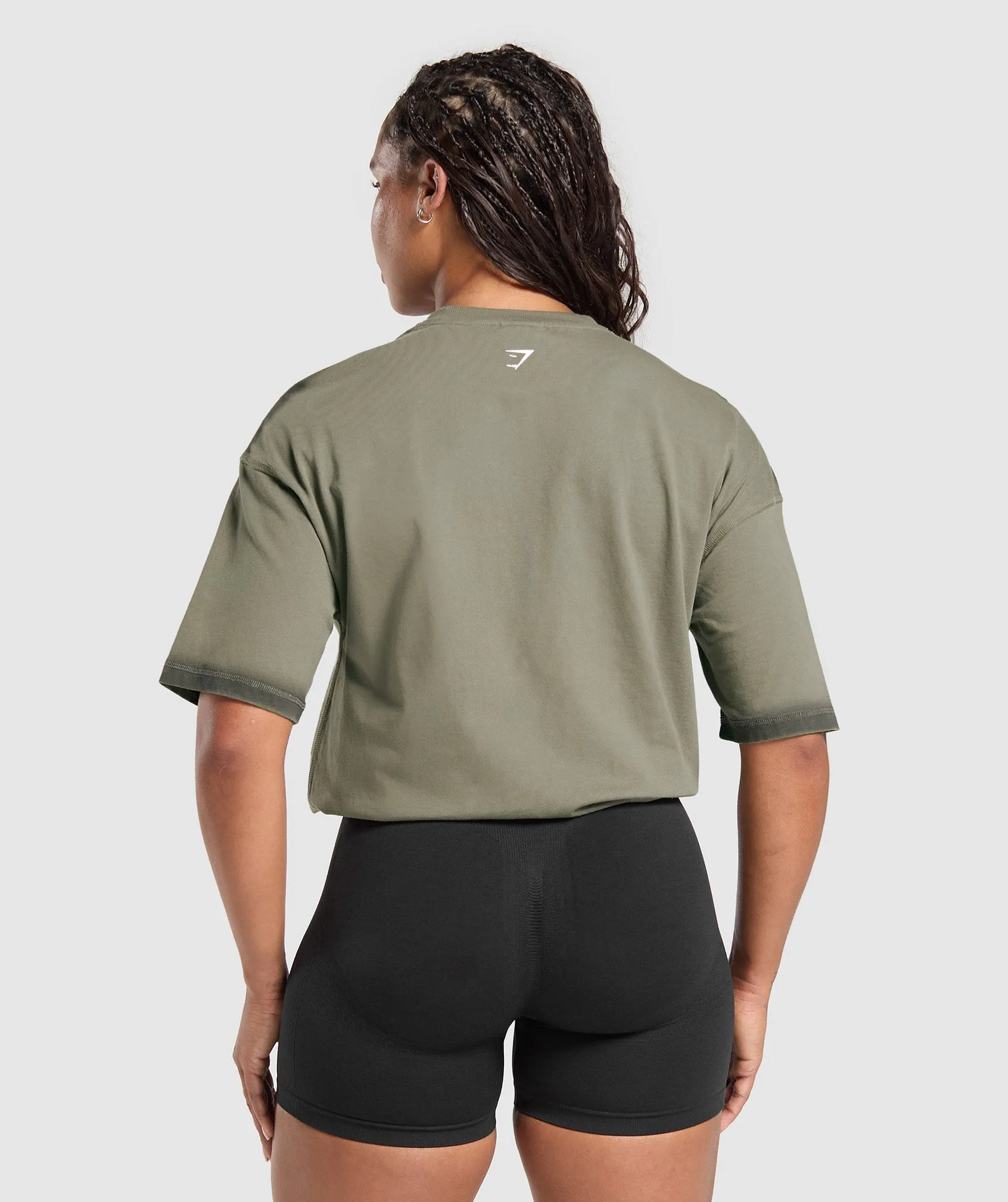 Gymshark Gains Washed Heavyweight Cotton T-Shirt - Base Green/Strength Green sold by Gymshark product image thumbnail 2