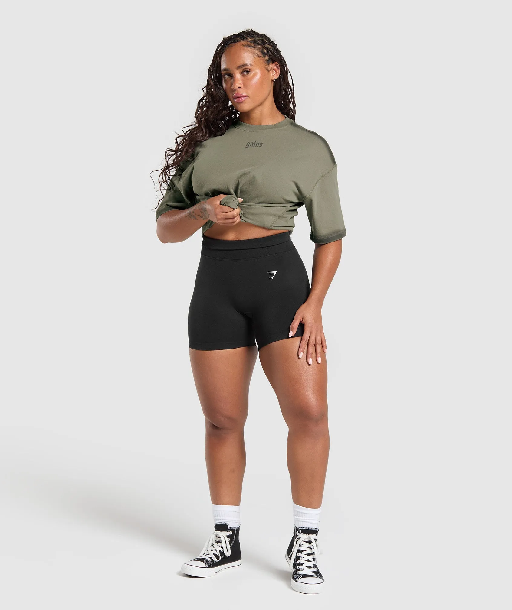 Gymshark Gains Washed Heavyweight Cotton T-Shirt - Base Green/Strength Green sold by Gymshark product image thumbnail 4
