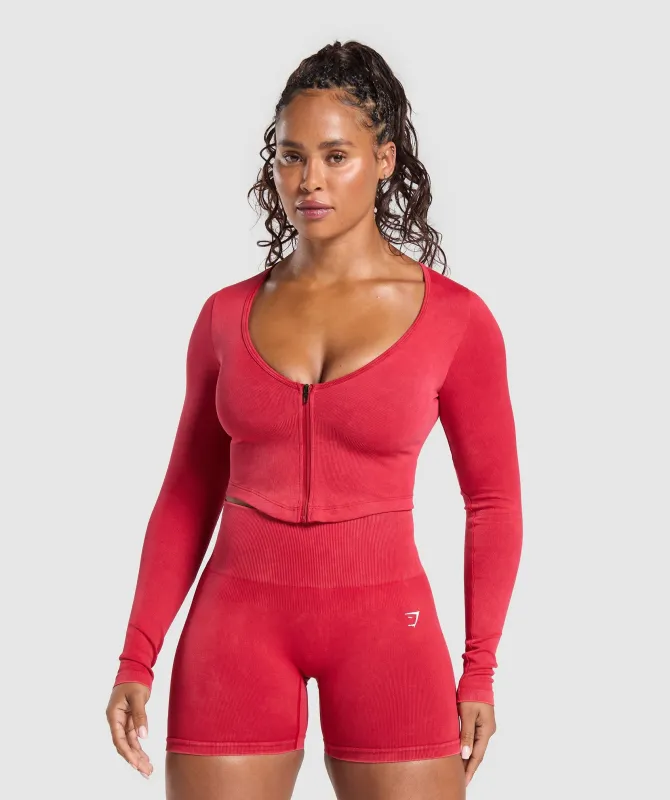 Gymshark Gains Seamless Washed Zip Up Jacket - Carmine Red sold by Gymshark
