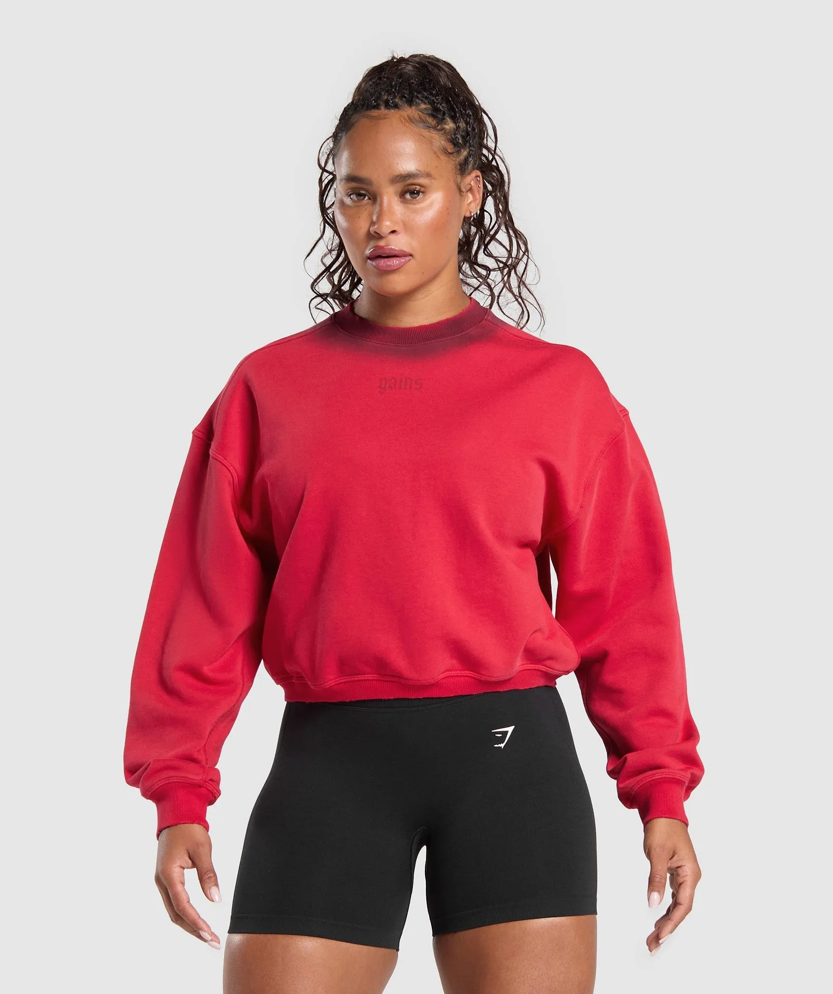 Gymshark Gains Washed Loopback Crew Neck - Conditioning Red/Sets Red sold by Gymshark