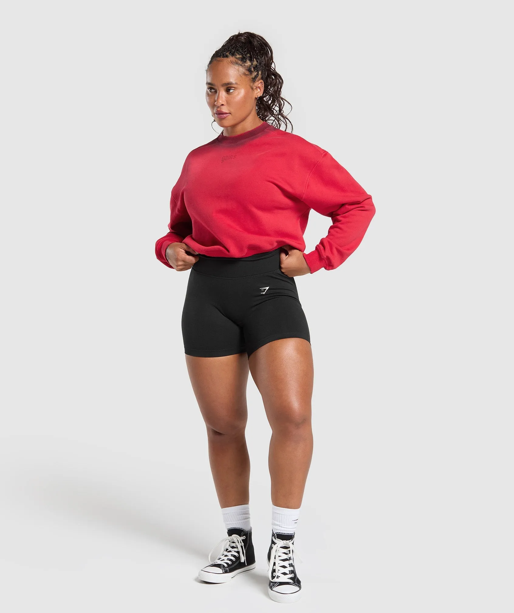 Gymshark Gains Washed Loopback Crew Neck - Conditioning Red/Sets Red sold by Gymshark product image thumbnail 4
