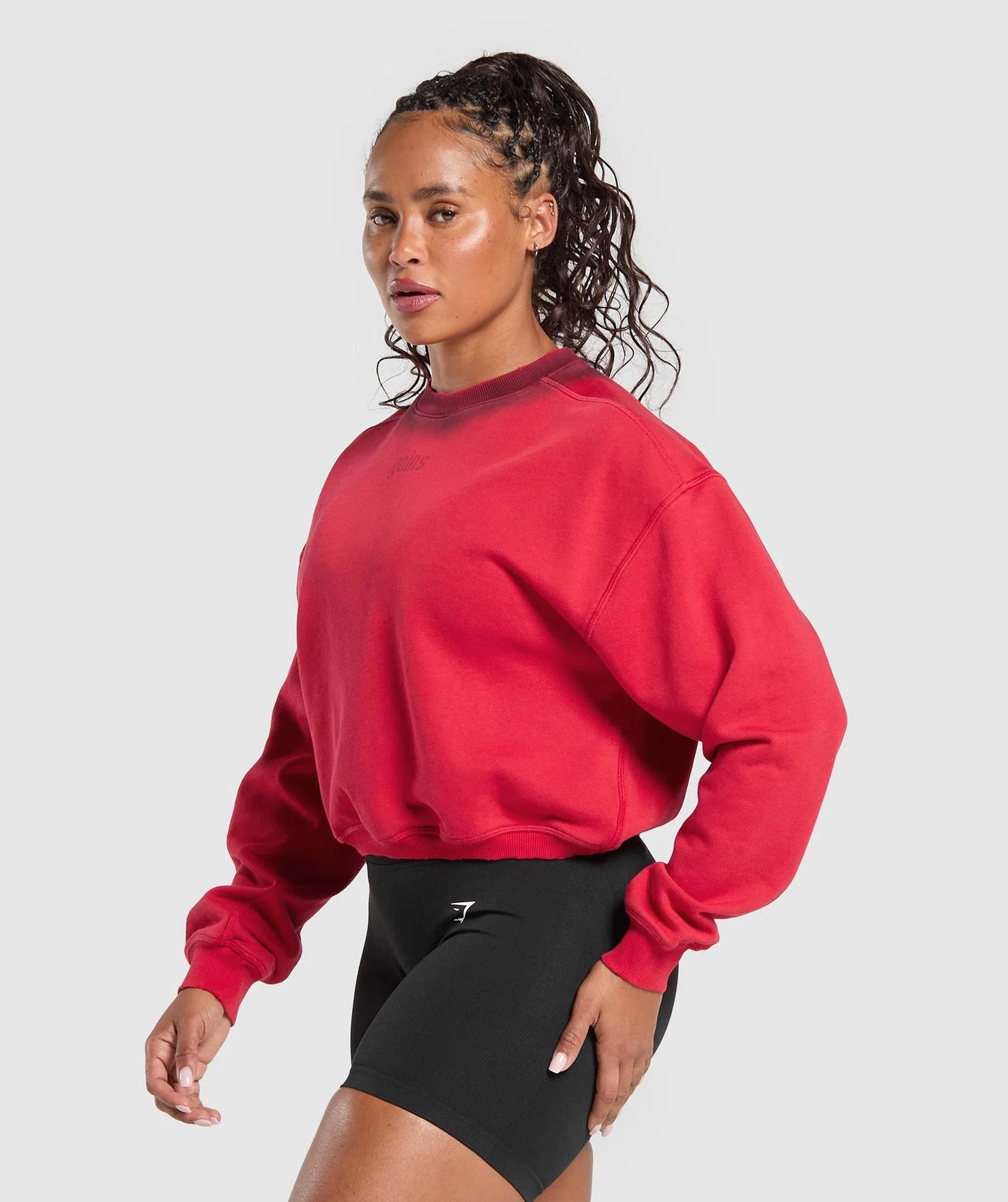 Gymshark Gains Washed Loopback Crew Neck - Conditioning Red/Sets Red sold by Gymshark product image thumbnail 3