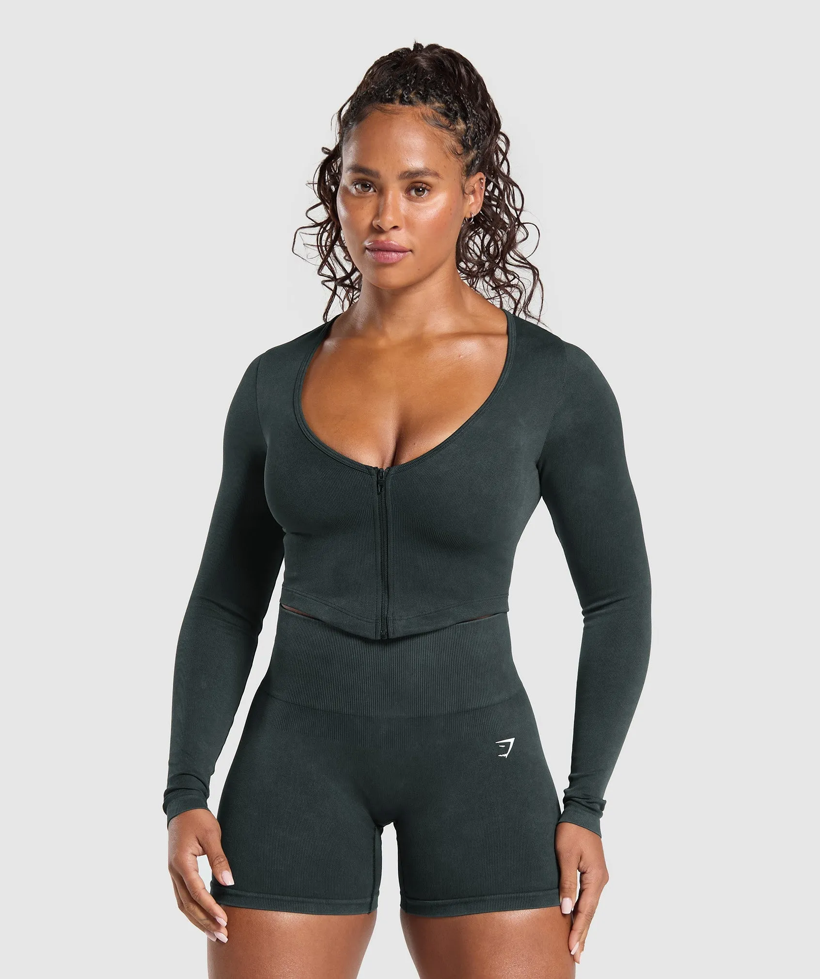 Gymshark Gains Seamless Washed Zip Up Jacket - Black sold by Gymshark
