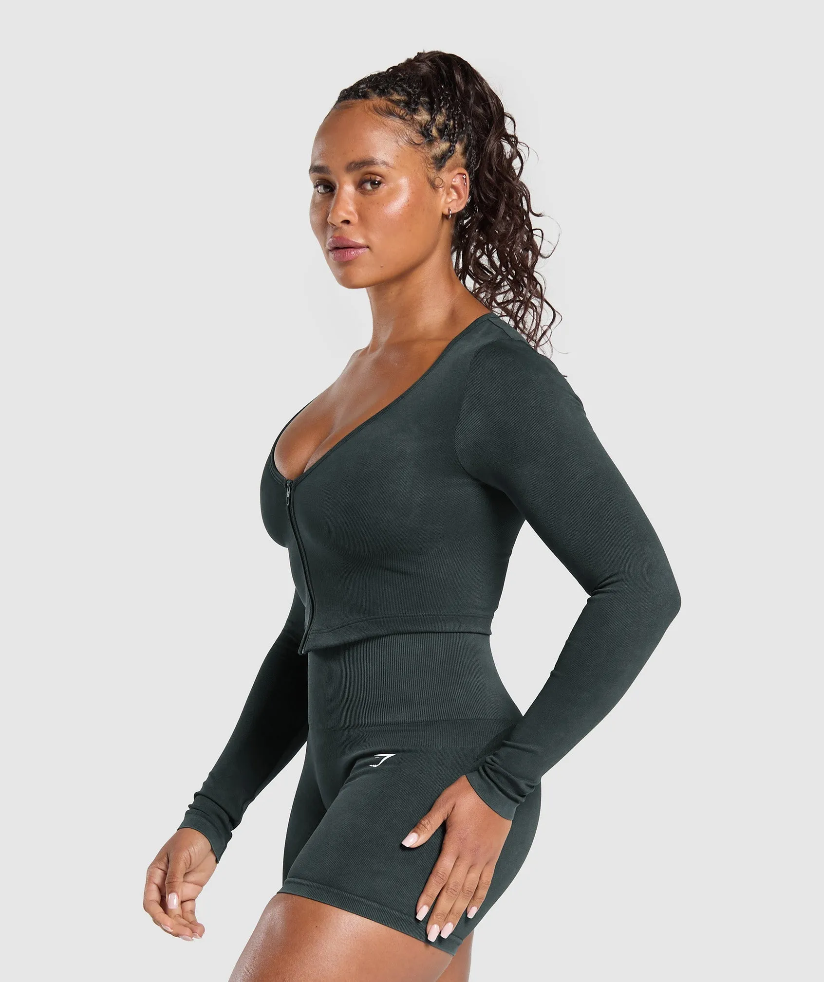 Gymshark Gains Seamless Washed Zip Up Jacket - Black sold by Gymshark product image thumbnail 3