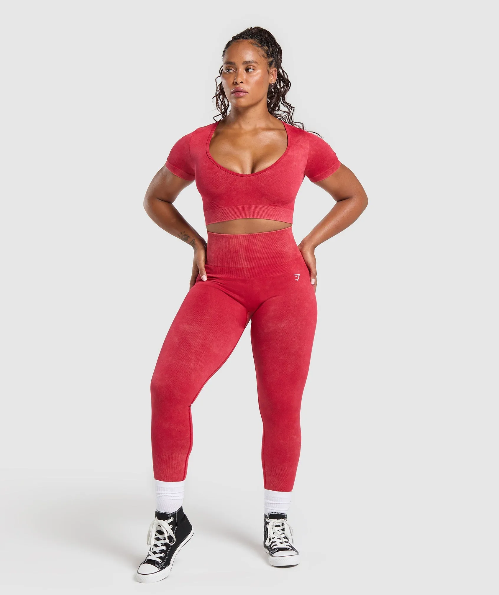Gymshark Gains Seamless Washed Crop Top - Carmine Red sold by Gymshark product image thumbnail 4