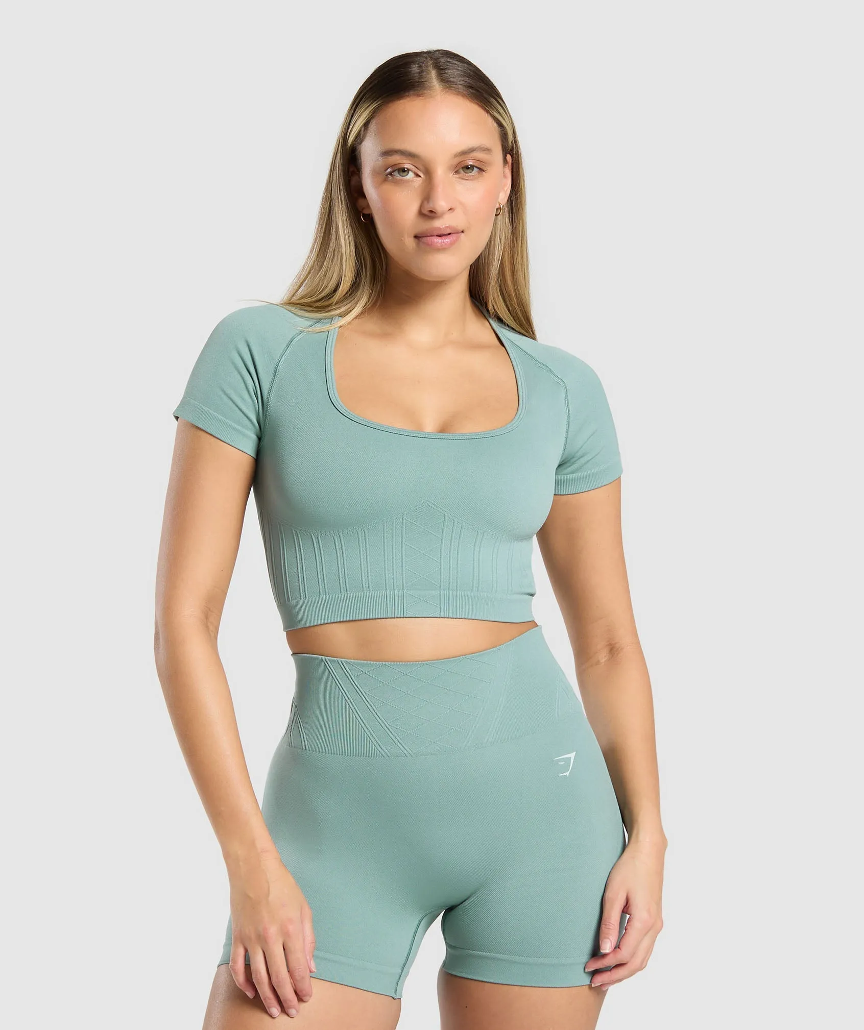 Gymshark Corset Seamless Crop Top - Celeste Blue sold by Gymshark