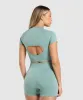 Gymshark Corset Seamless Crop Top - Celeste Blue sold by Gymshark