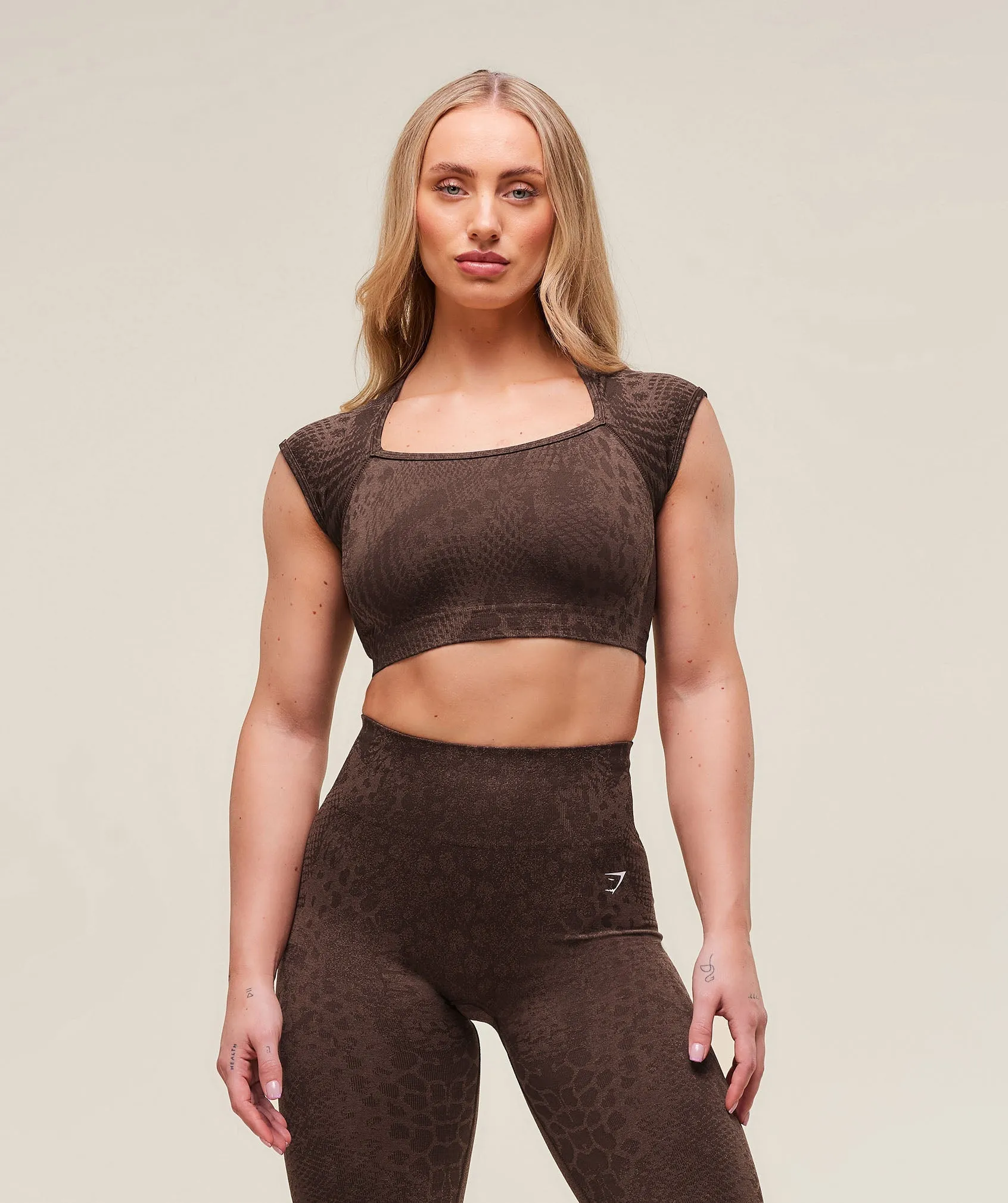Gymshark Adapt Animal X Whitney Seamless Crop Top - Brown sold by Gymshark