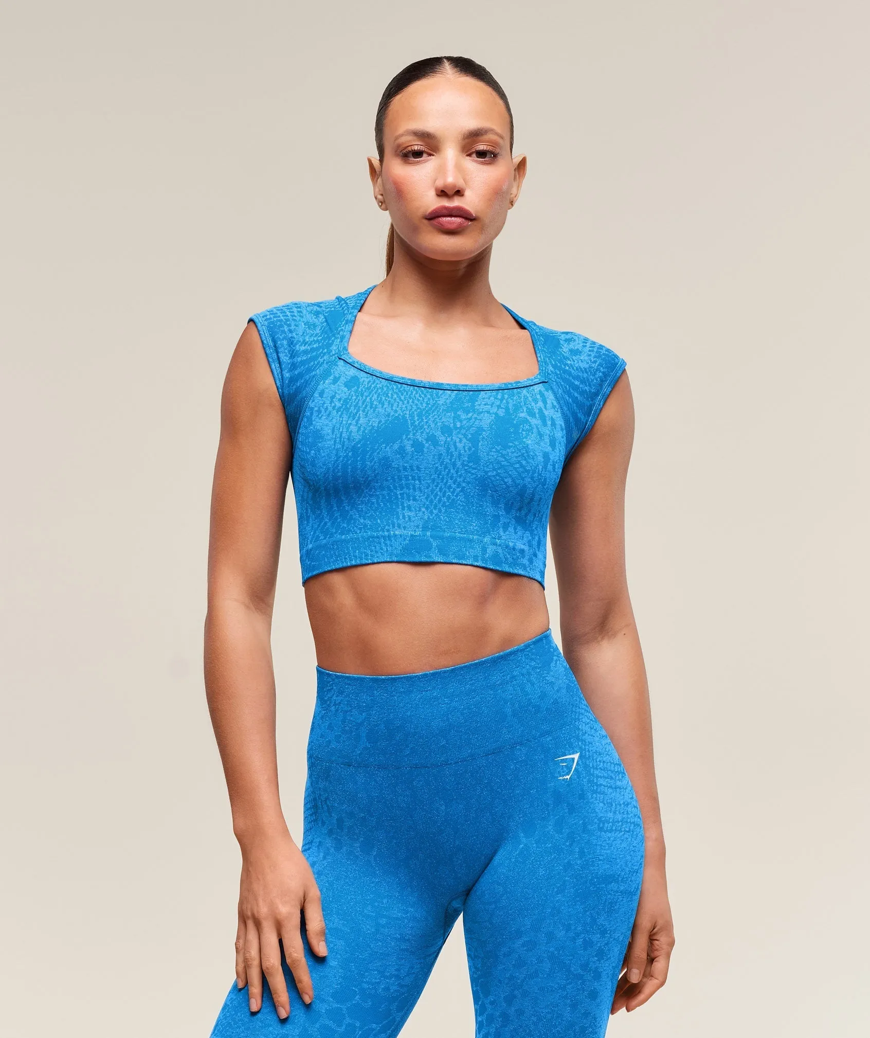 Gymshark Adapt Animal X Whitney Seamless Crop Top - Barbell Blue/Gentle Blue sold by Gymshark
