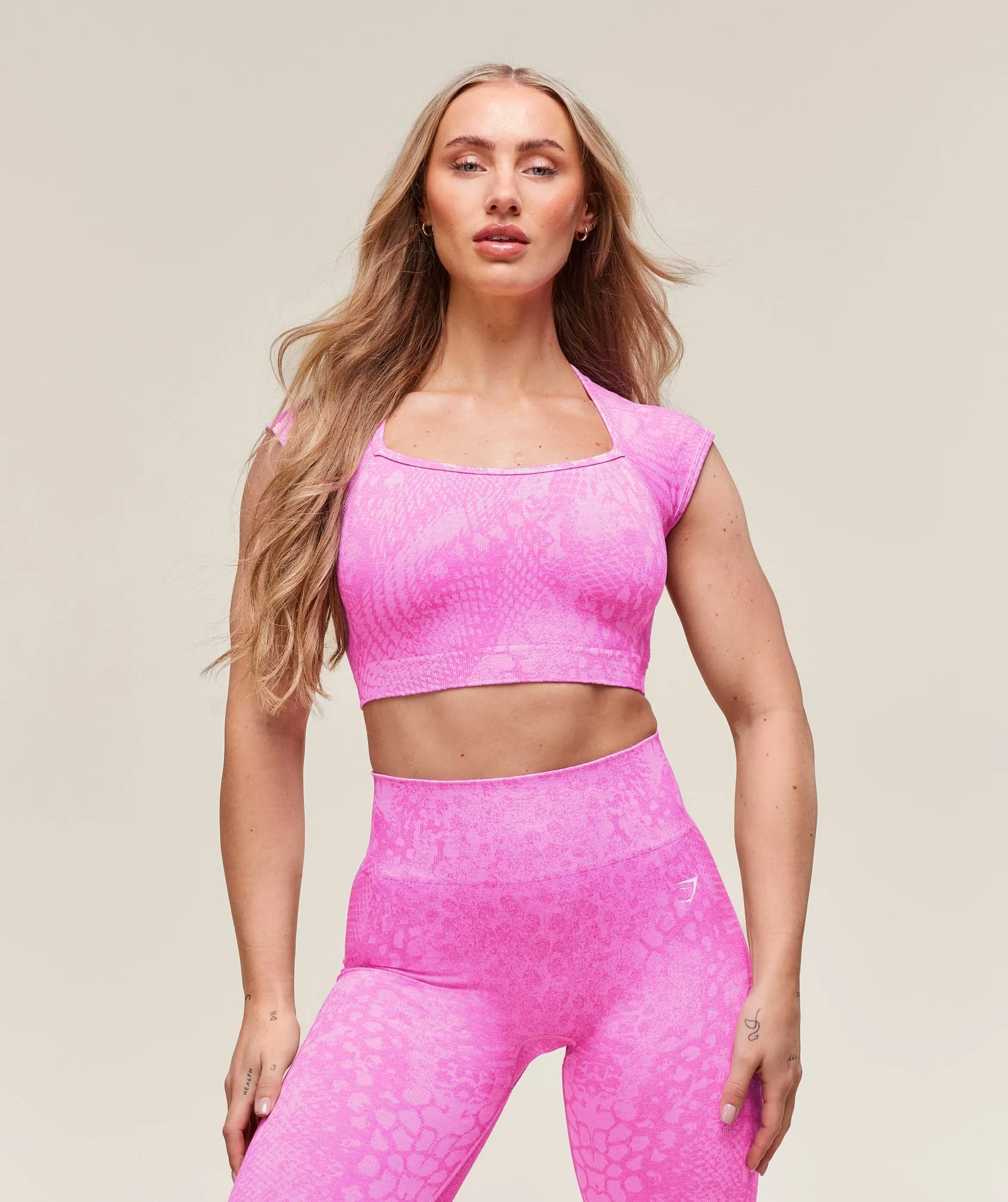 Gymshark Adapt Animal X Whitney Seamless Crop Top - Sour Pink/Vibrant Pink sold by Gymshark