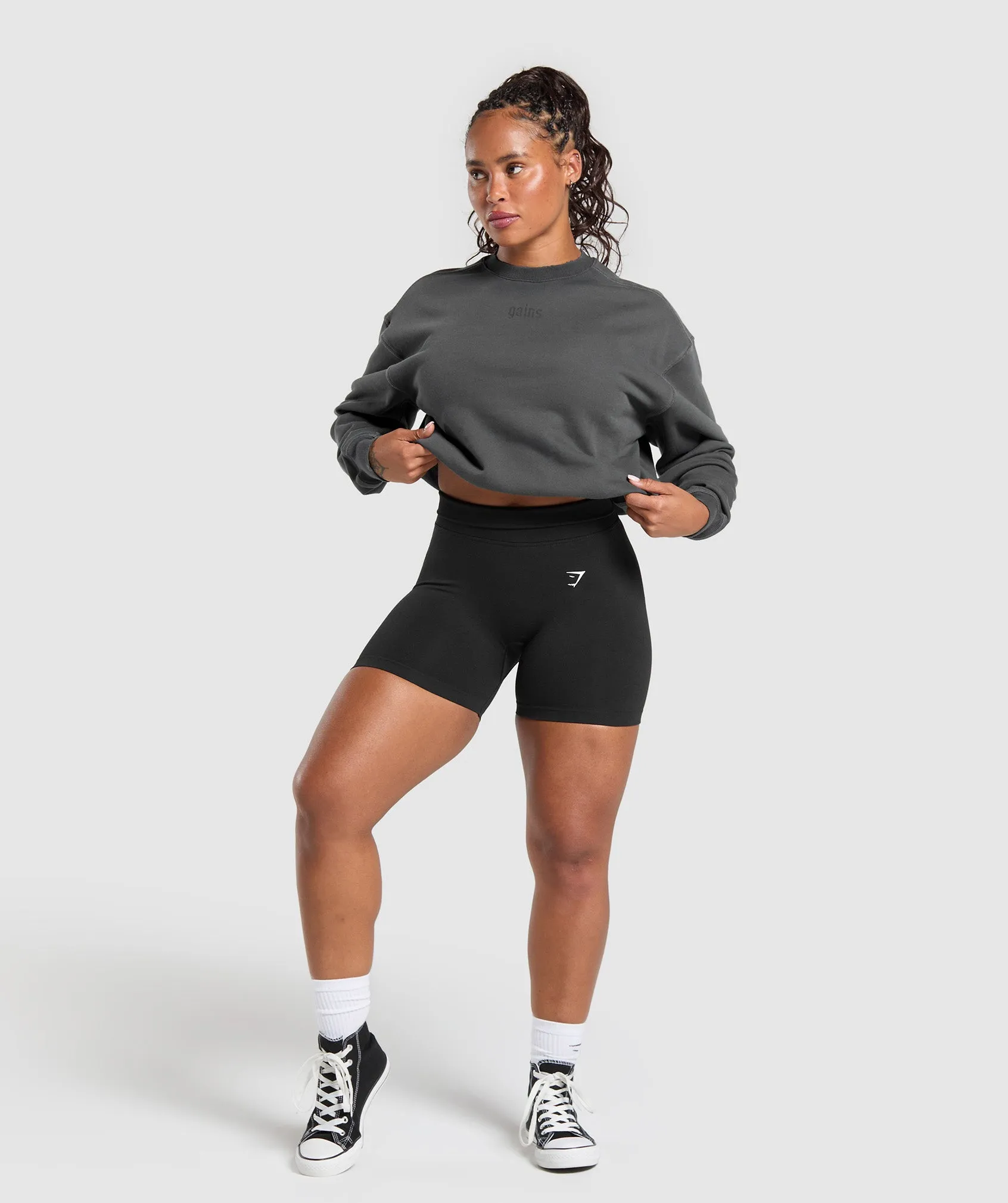 Gymshark Gains Washed Loopback Crew Neck - Asphalt Grey/Black sold by Gymshark product image thumbnail 4