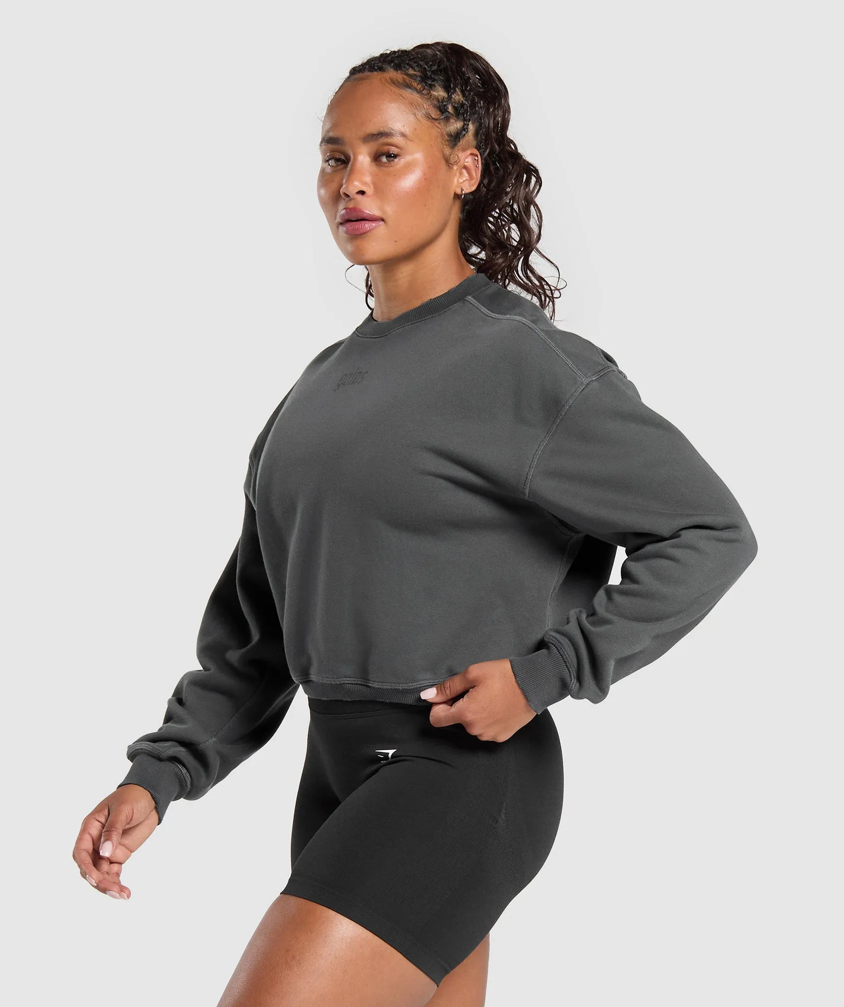 Gymshark Gains Washed Loopback Crew Neck - Asphalt Grey/Black sold by Gymshark product image thumbnail 3