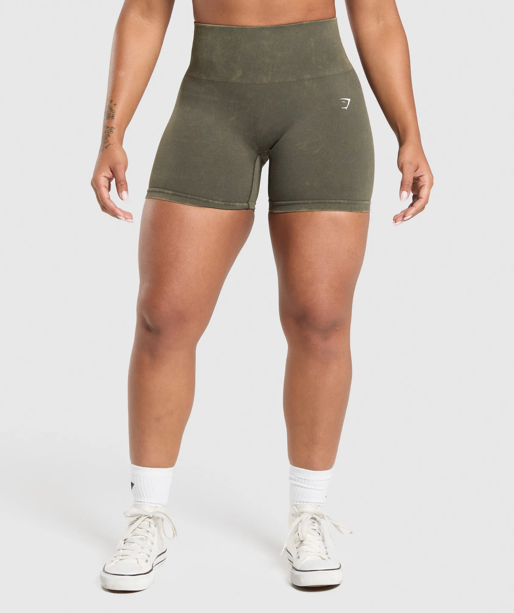 Gymshark Gains Seamless Washed Shorts - Strength Green sold by Gymshark