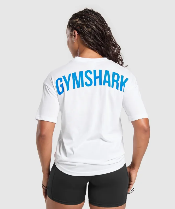 GS Power Oversized T-Shirt - White/Barbell Blue sold by Gymshark