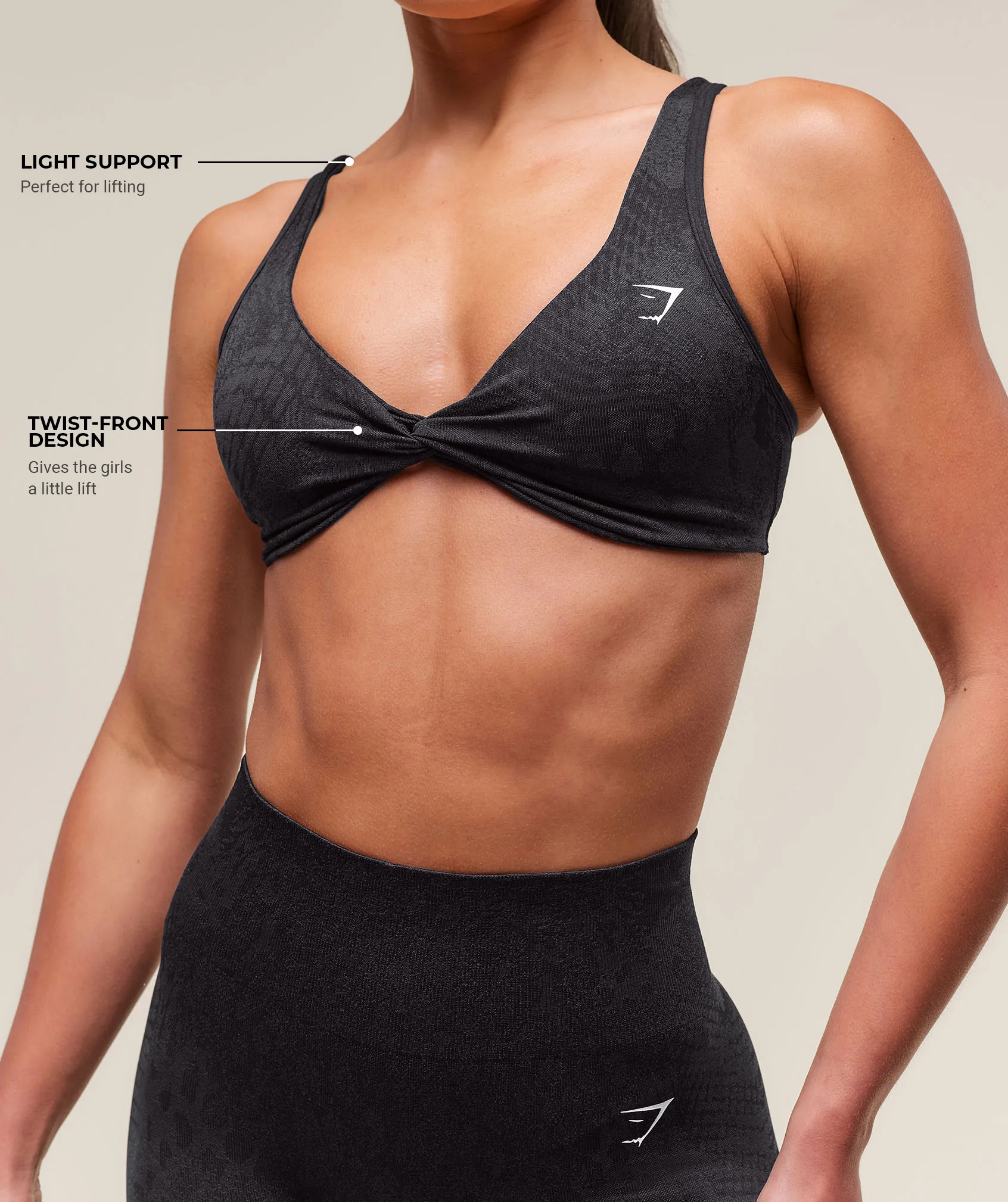 Gymshark Adapt Animal X Whitney Seamless Twist Front Bra - Asphalt Grey/Black sold by Gymshark product image thumbnail 3