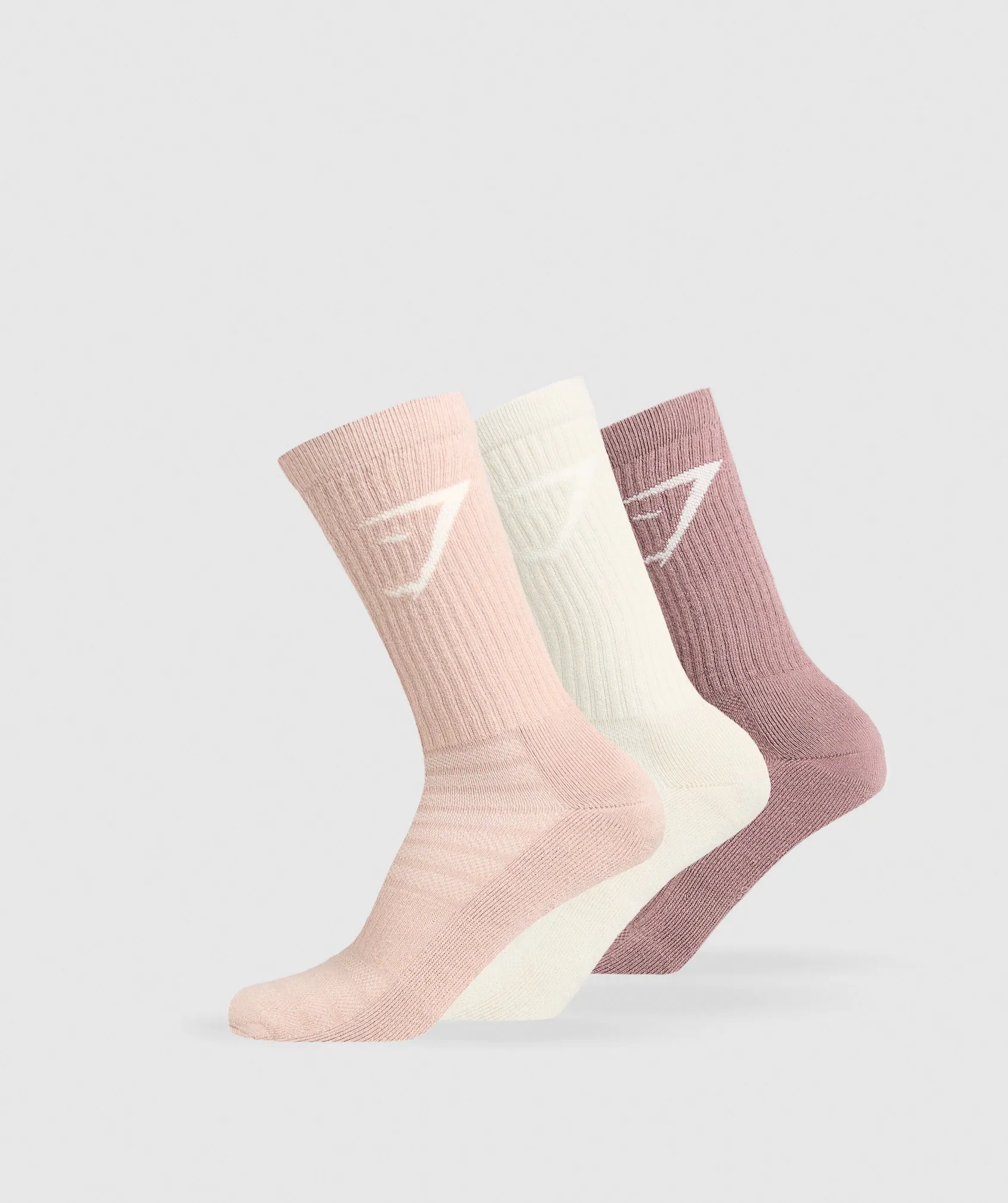 Gymshark Crew Socks 3pk - Chestnut Pink/Rest Pink/Oat White sold by Gymshark