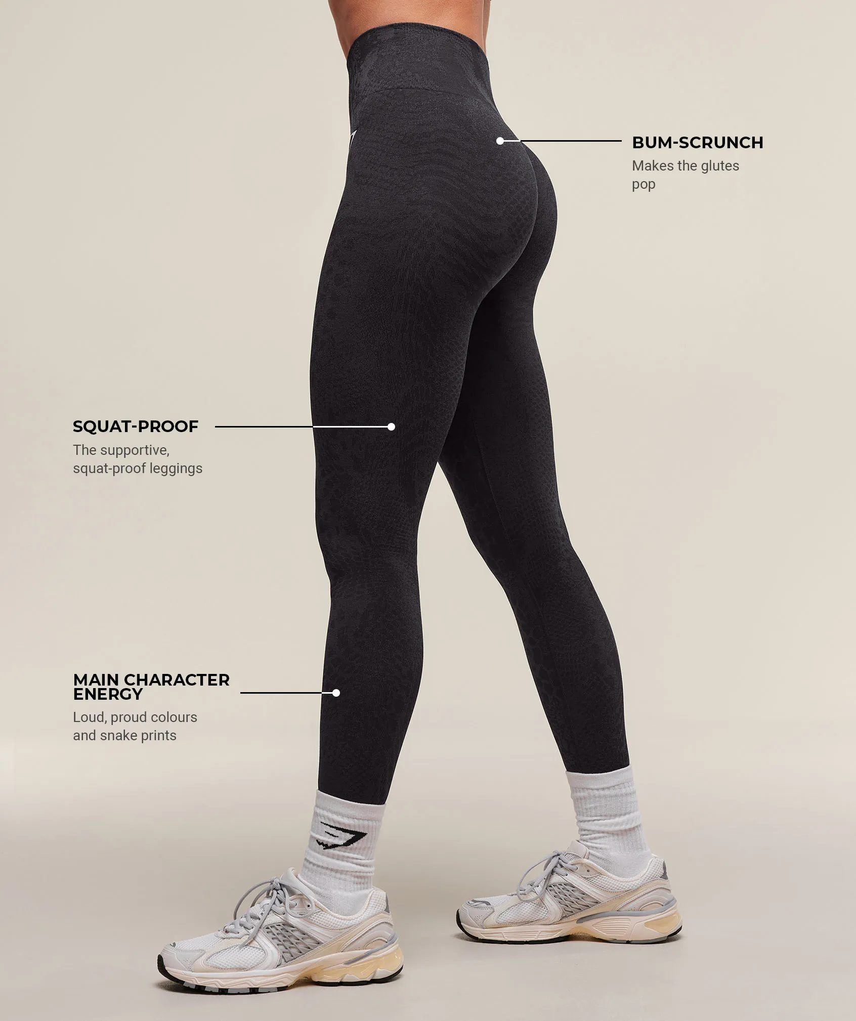 Gymshark Adapt Animal X Whitney Seamless Leggings - Asphalt Grey/Black sold by Gymshark product image thumbnail 3