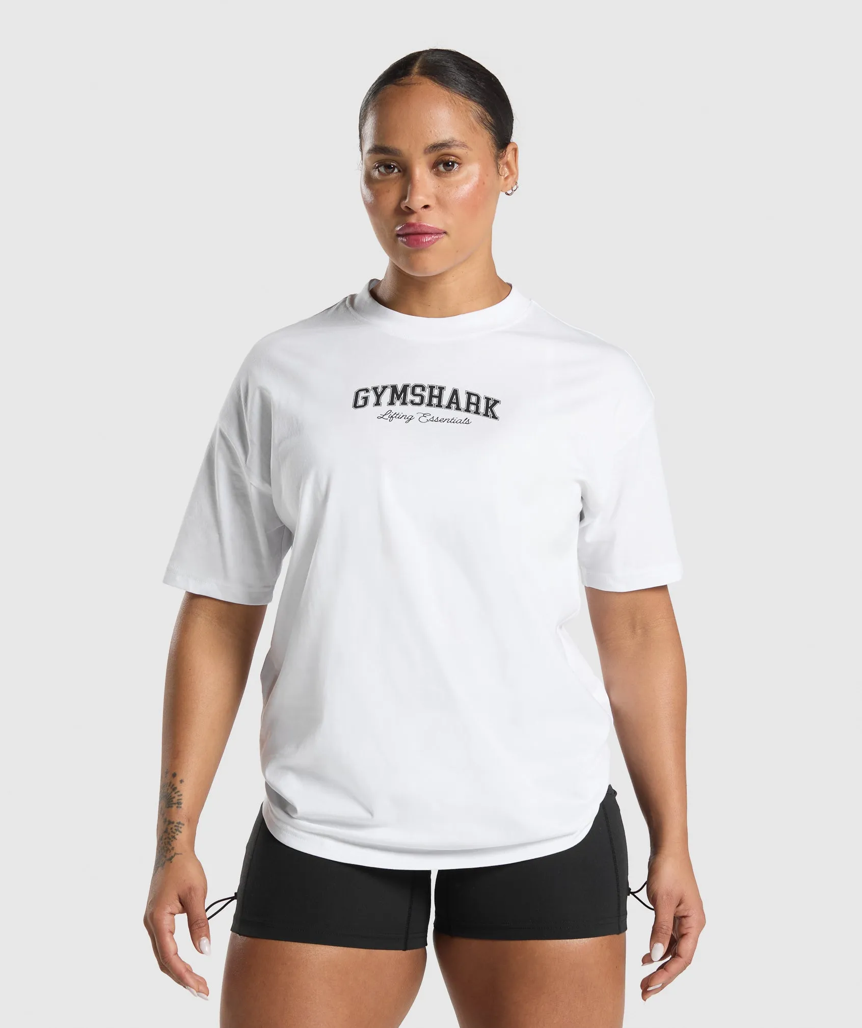 Gymshark Lifting Essentials Graphic Oversized T-Shirt - White sold by Gymshark