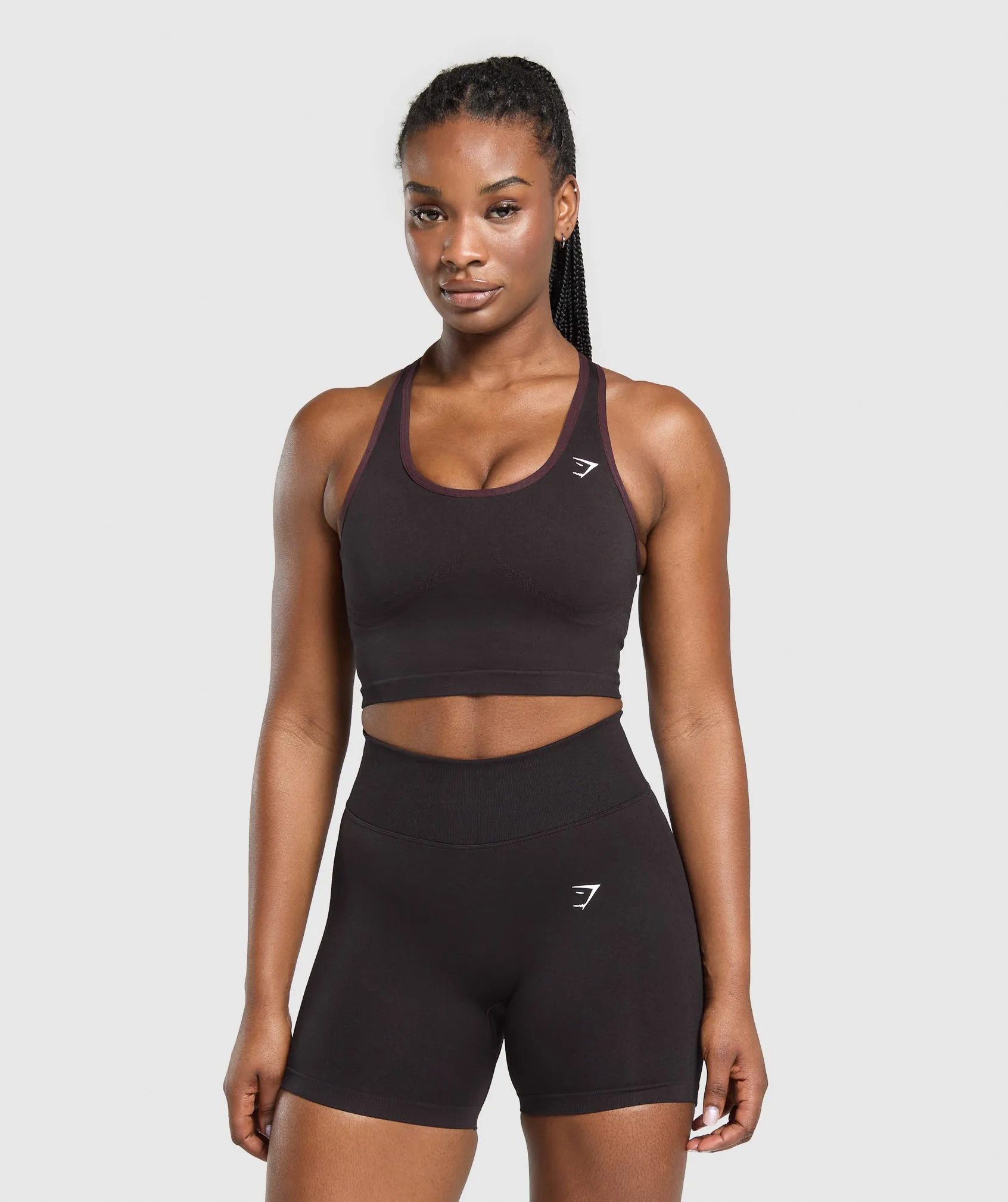 Gymshark Lift Seamless Midi Tank With Shelf - Depth Purple/Black Marl sold by Gymshark