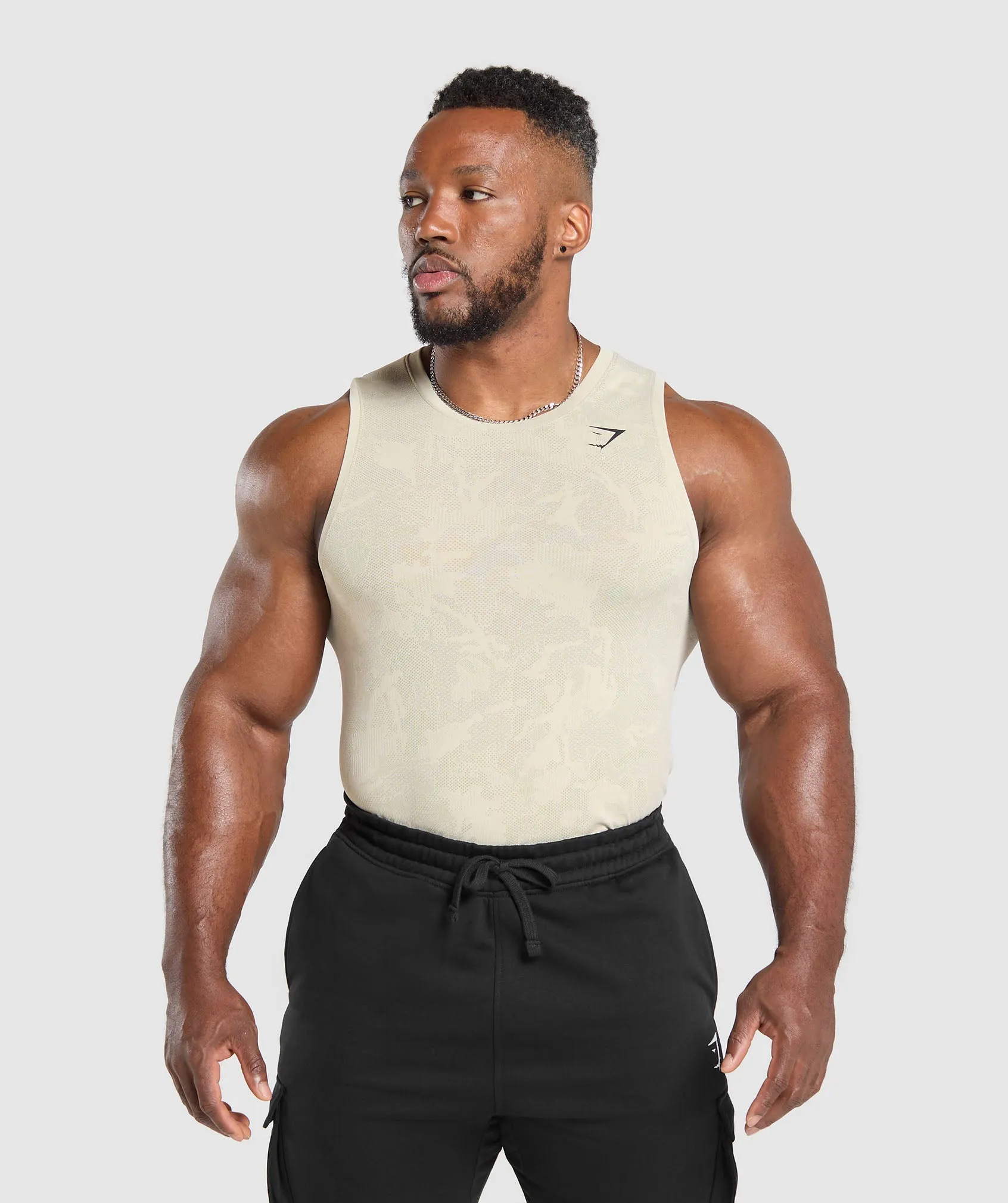 Gymshark Geo Seamless Tank - Pebble Grey/Cement Brown sold by Gymshark