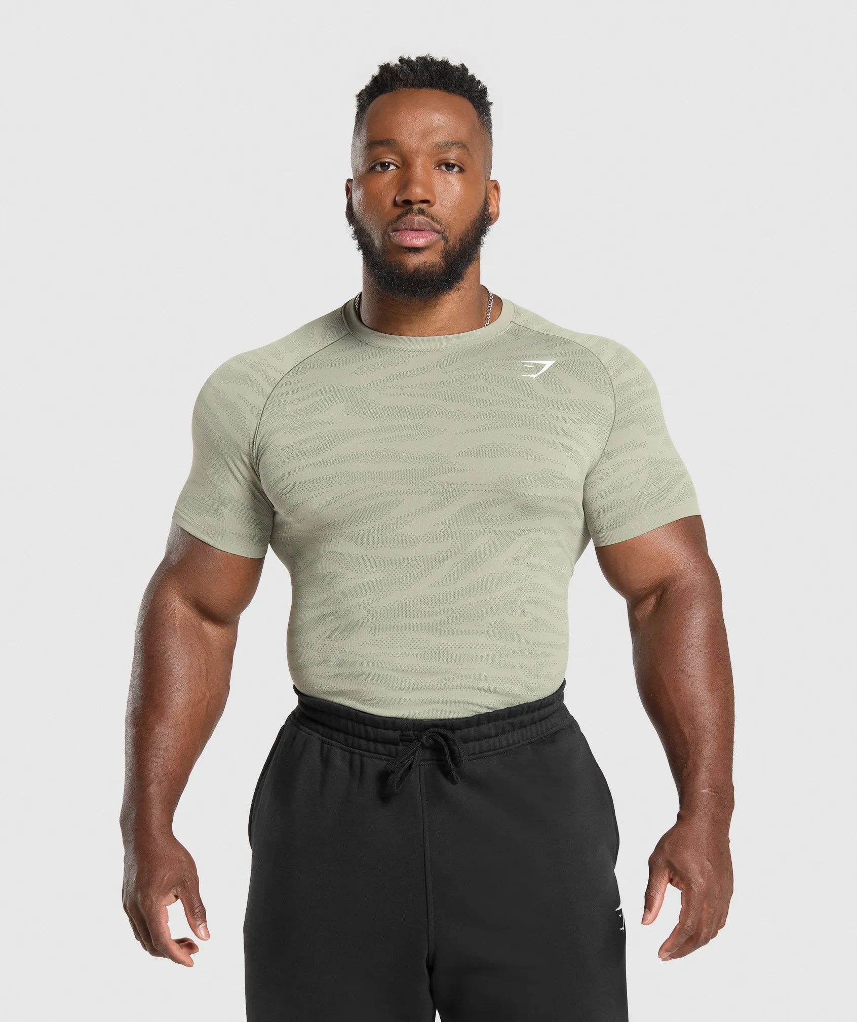 Gymshark Geo Animal Seamless T-Shirt - Chalk Green/Unit Green sold by Gymshark