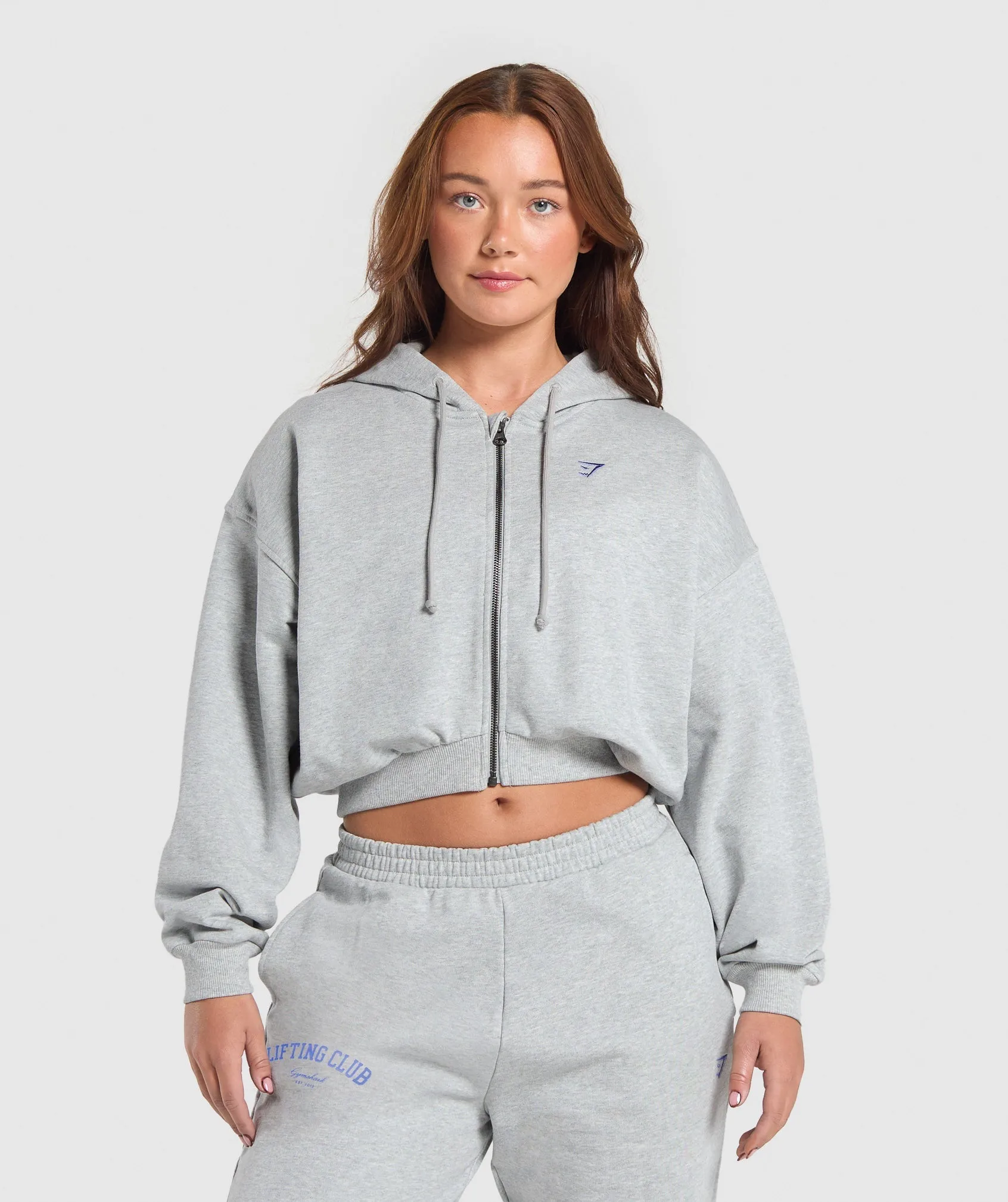 Gymshark Lifting Club Cropped Zip Up Hoodie - Light Grey Core Marl sold by Gymshark