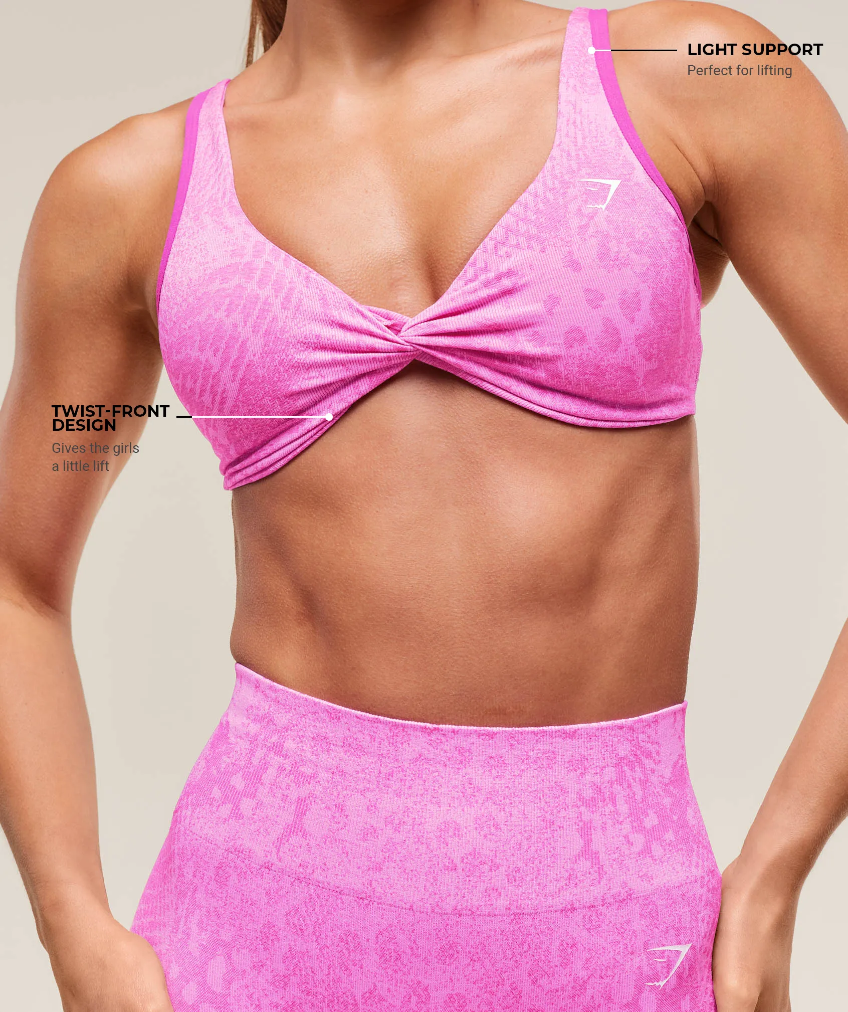 Gymshark Adapt Animal X Whitney Seamless Twist Front Bra - Sour Pink/Vibrant Pink sold by Gymshark product image thumbnail 4