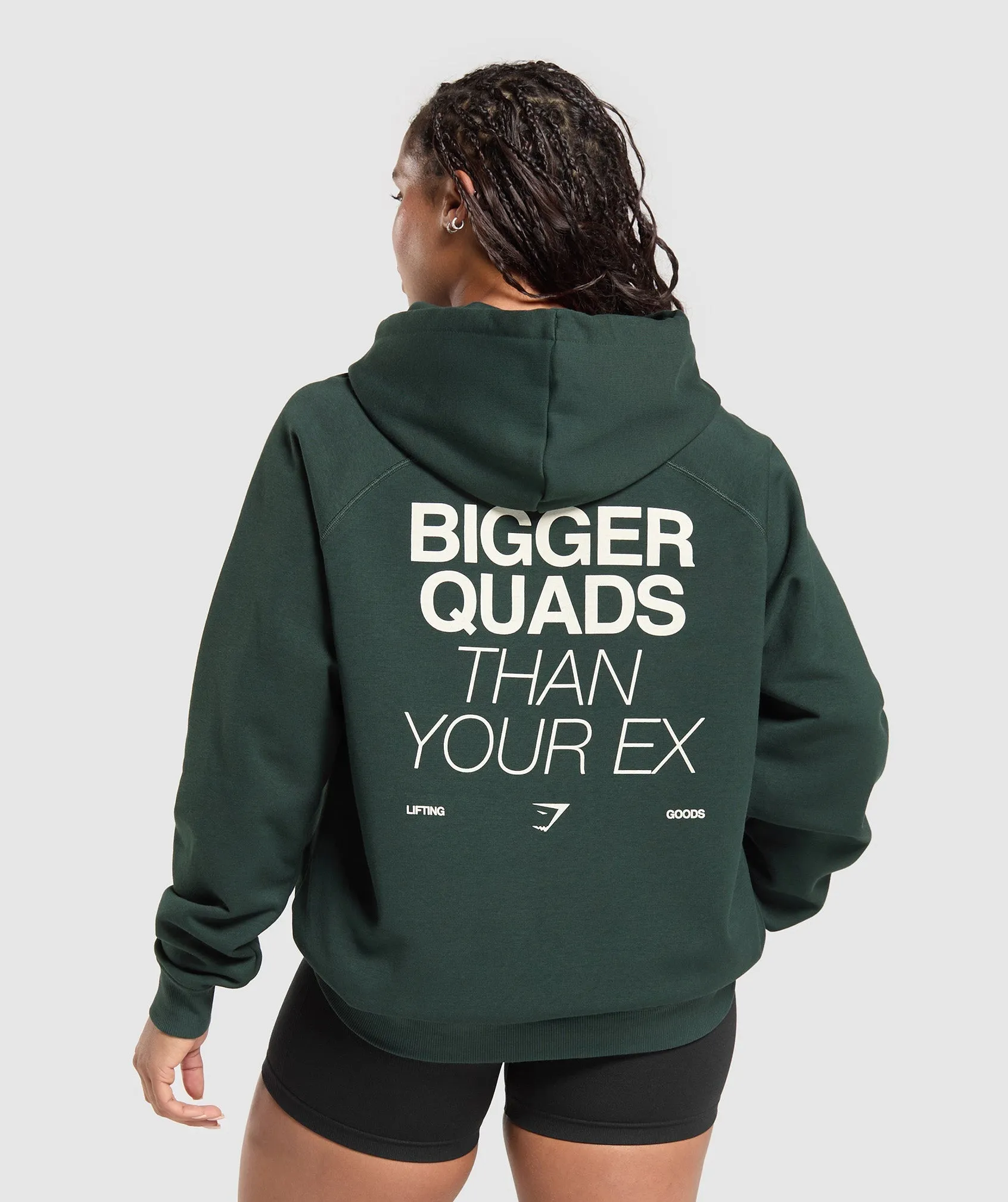 Gymshark Bigger Quads Than Your Ex Brushed Hoodie - Victory Green sold by Gymshark
