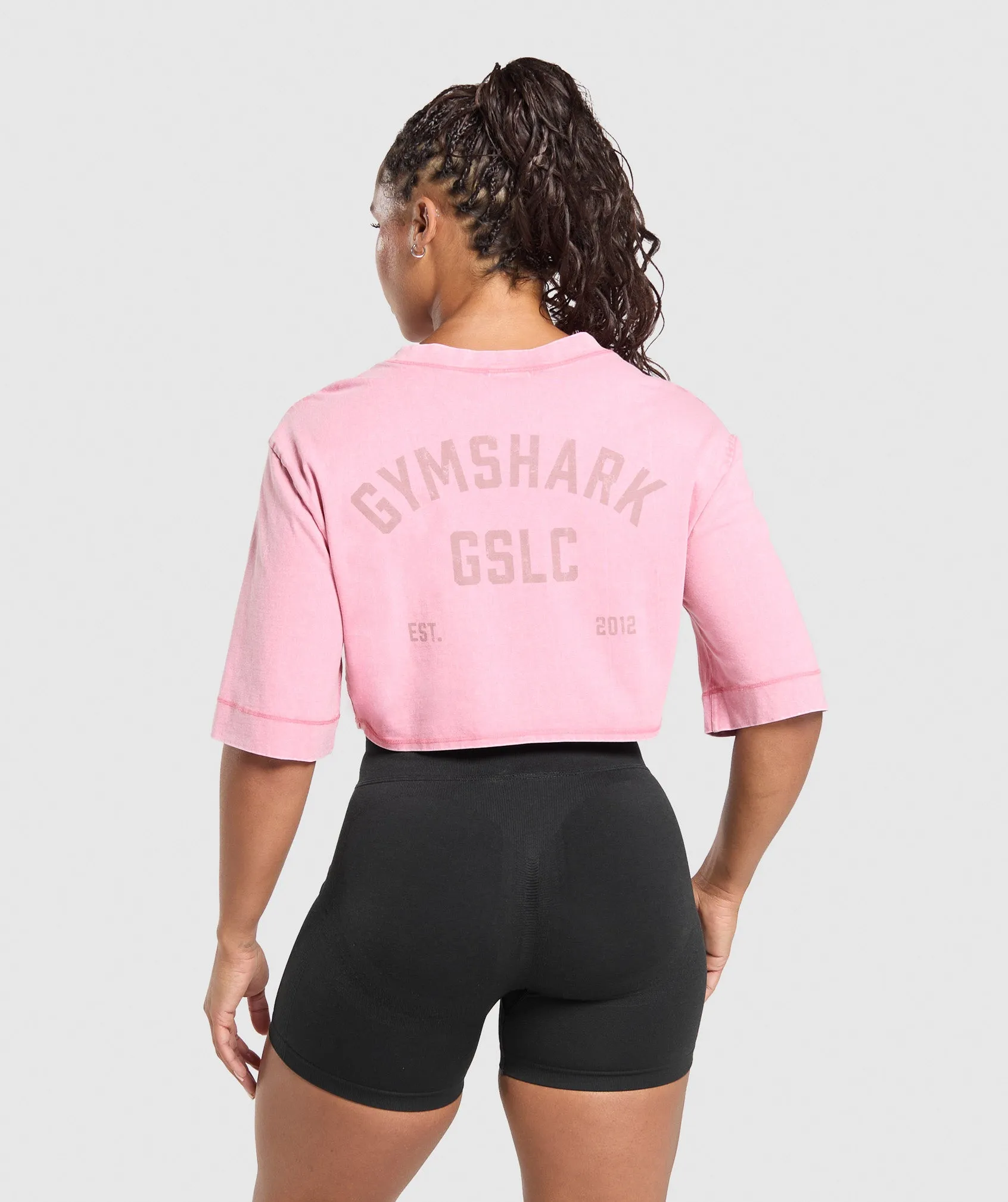 Gymshark GSLC Washed Graphic Crop Top - Sunset Pink sold by Gymshark