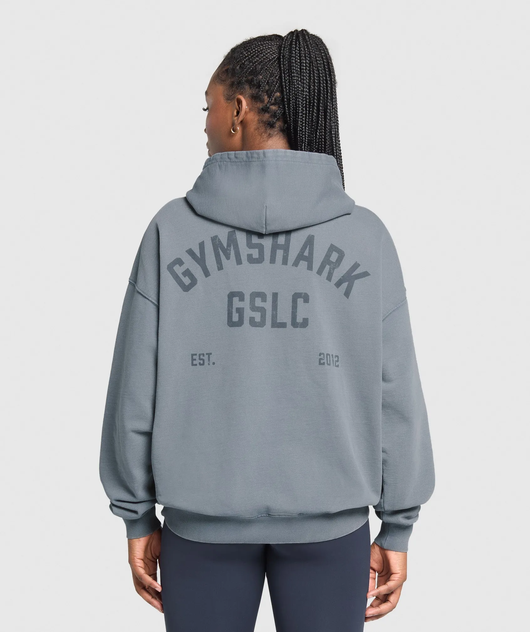 Gymshark GSLC Graphic Oversized Hoodie - Iron Blue sold by Gymshark