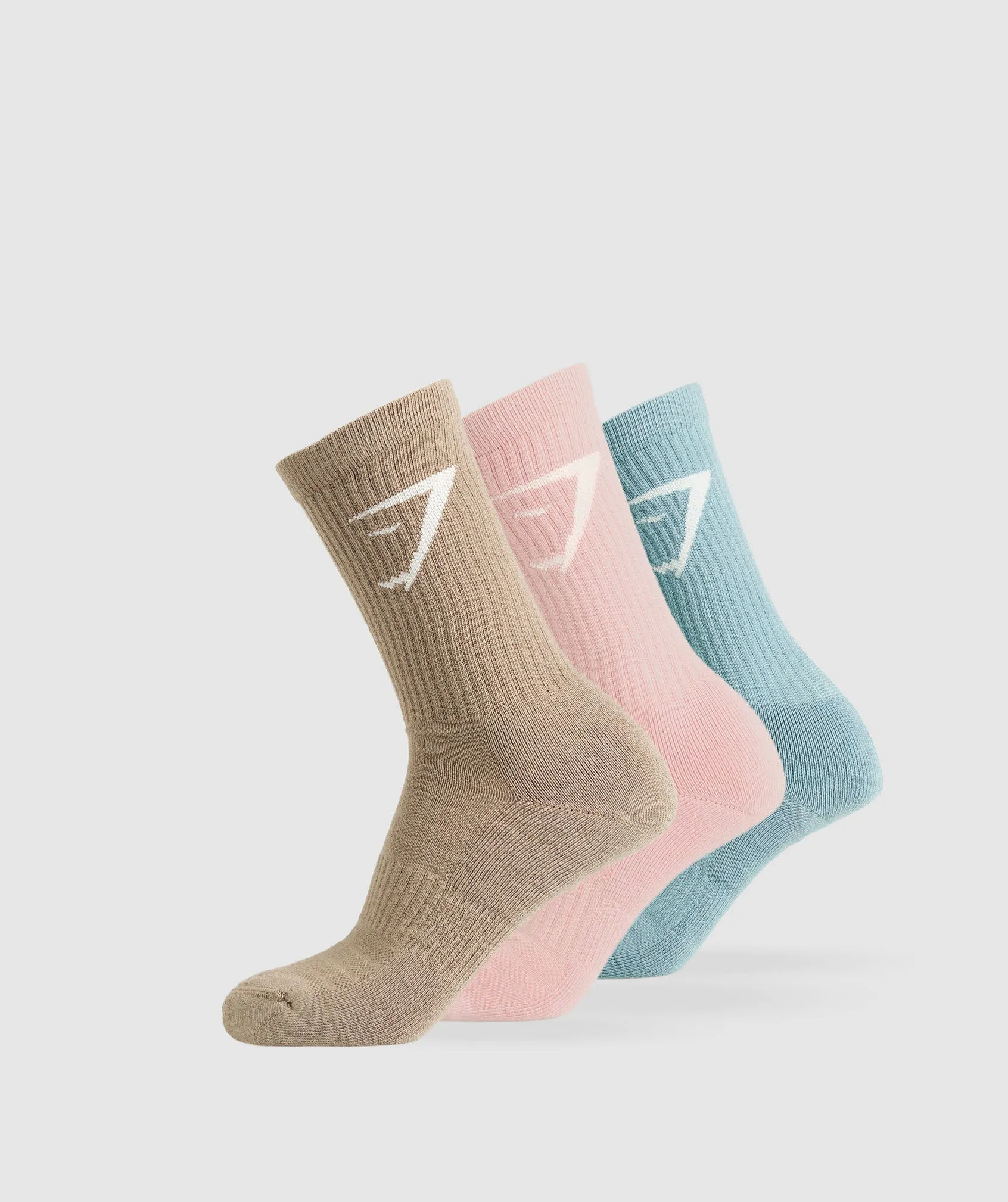 Gymshark Crew Socks 3pk - Lifestyle Brown/Lift Pink/Rest Blue sold by Gymshark