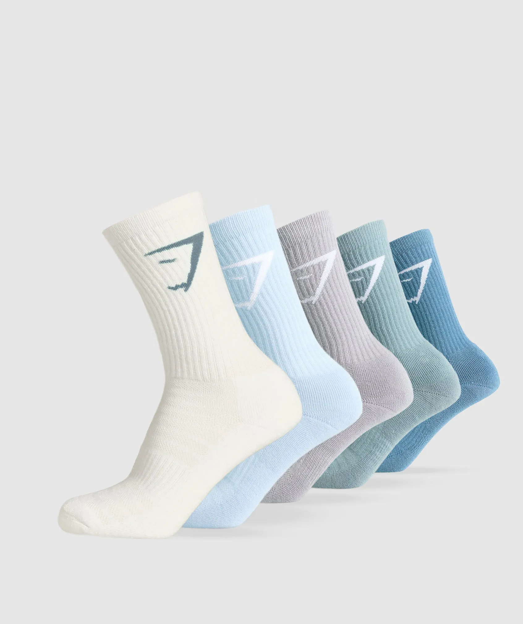 Gymshark Crew Socks 5pk - Classic Blue/Rest Blue/Metal Purple/Gentle Blue/Soft White sold by Gymshark