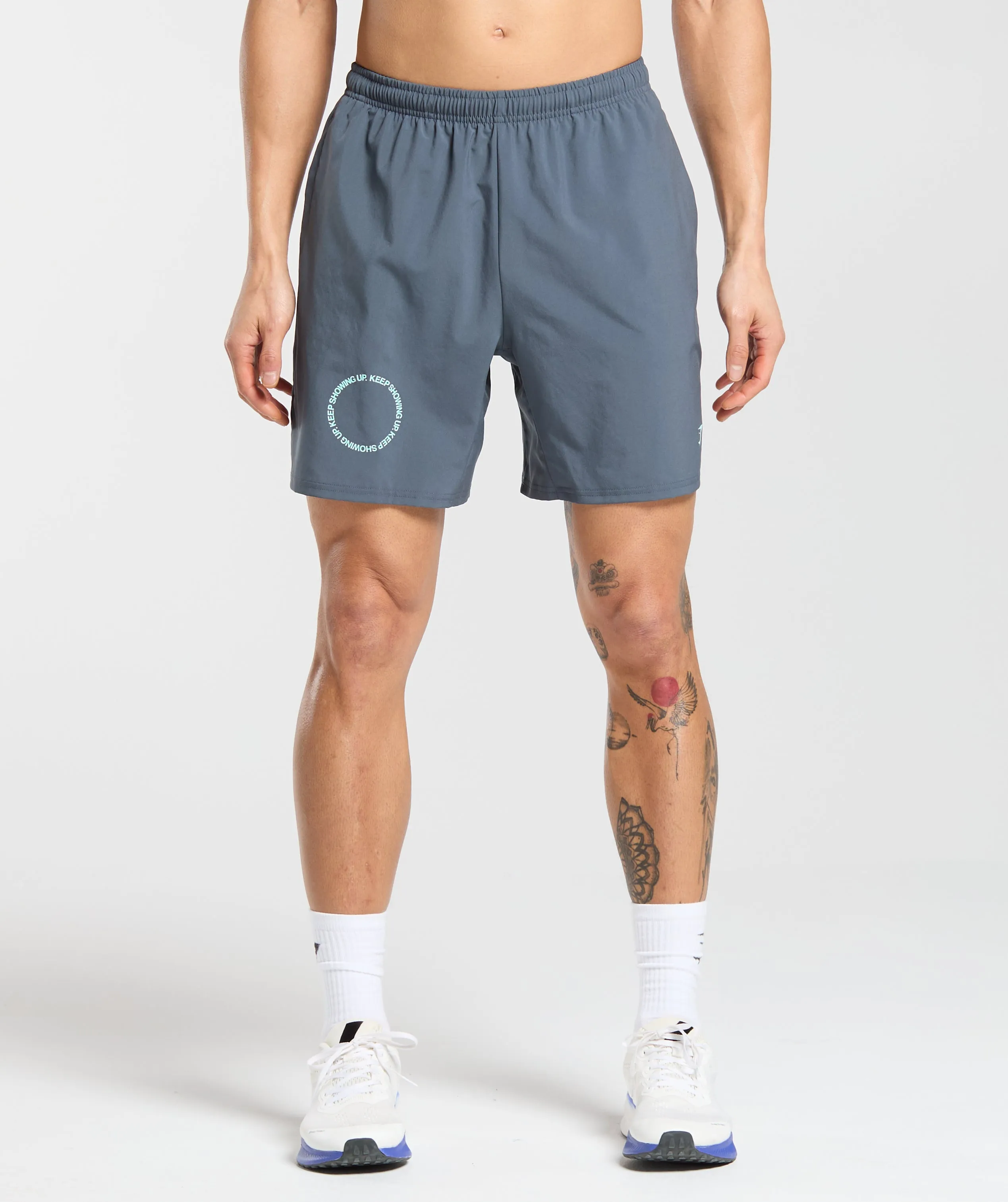 Gymshark Keep Showing Up 7" Shorts - Titanium Blue sold by Gymshark