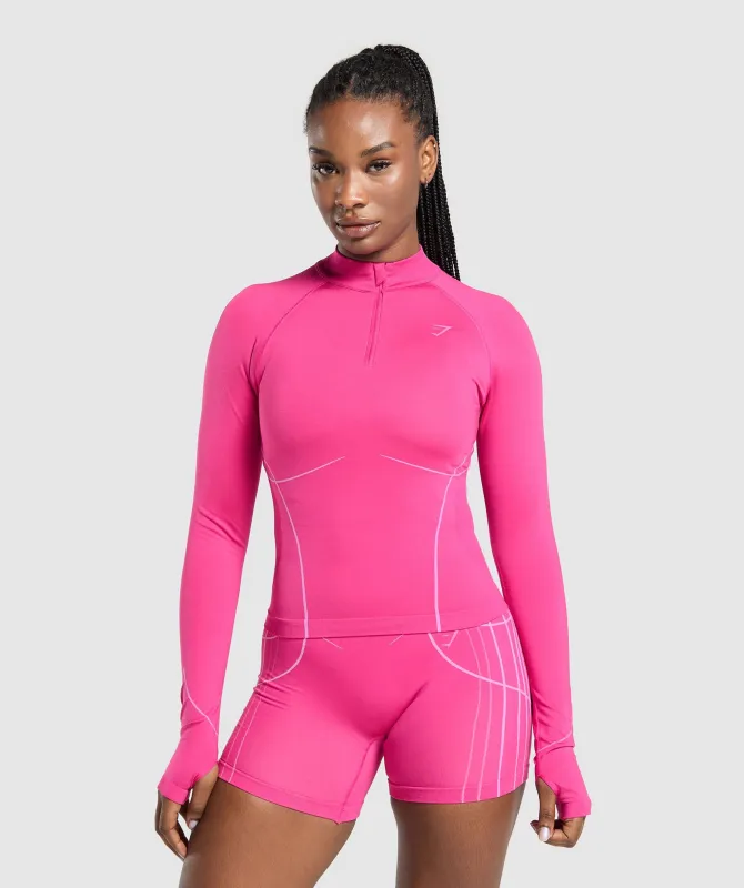 Gymshark Apex Seamless 1/4 Zip Pullover - Valley Pink/Sour Pink sold by Gymshark