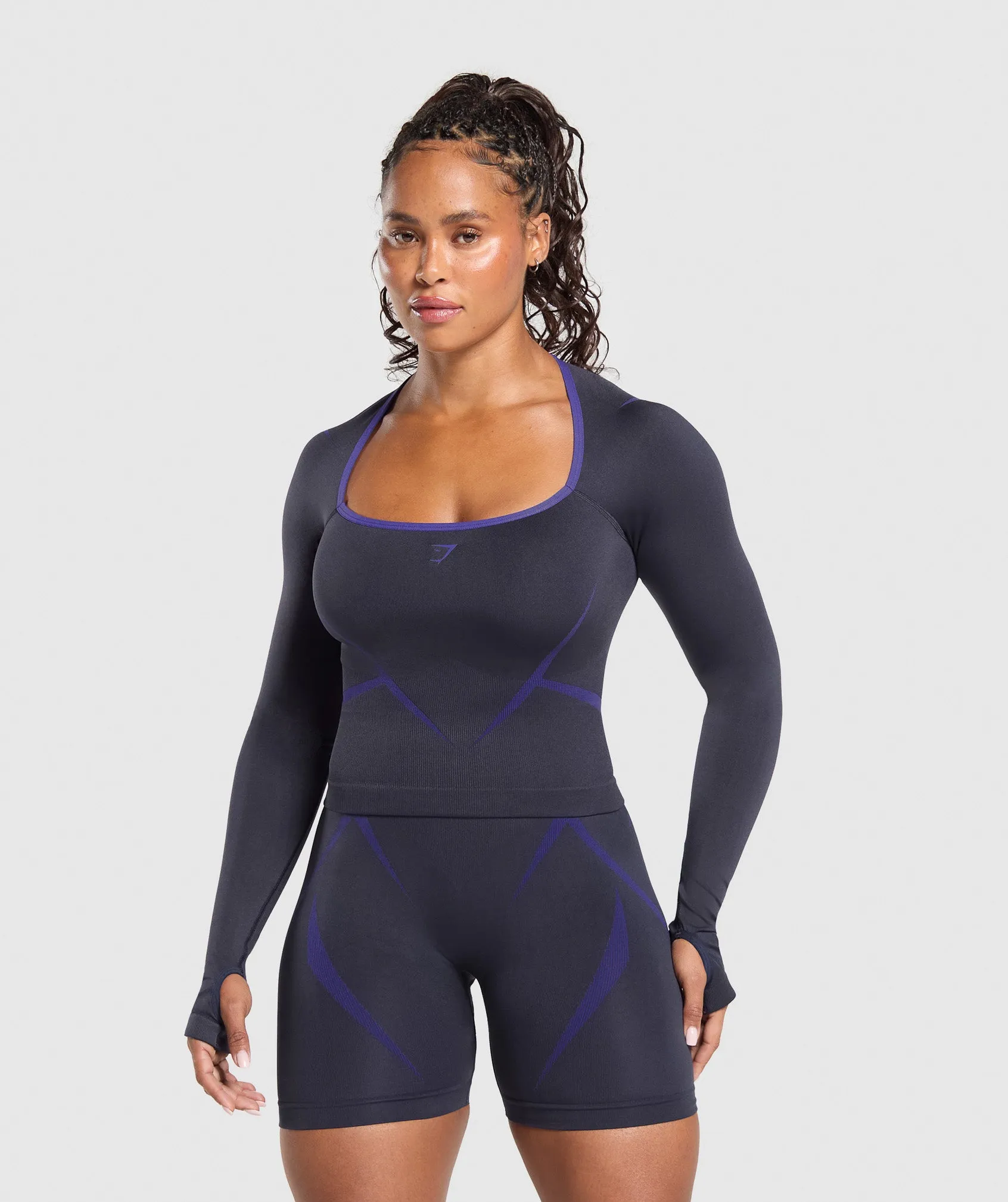 Gymshark Apex Lift Seamless Long Sleeve Crop Top - Heavy Blue/Cobalt Purple sold by Gymshark