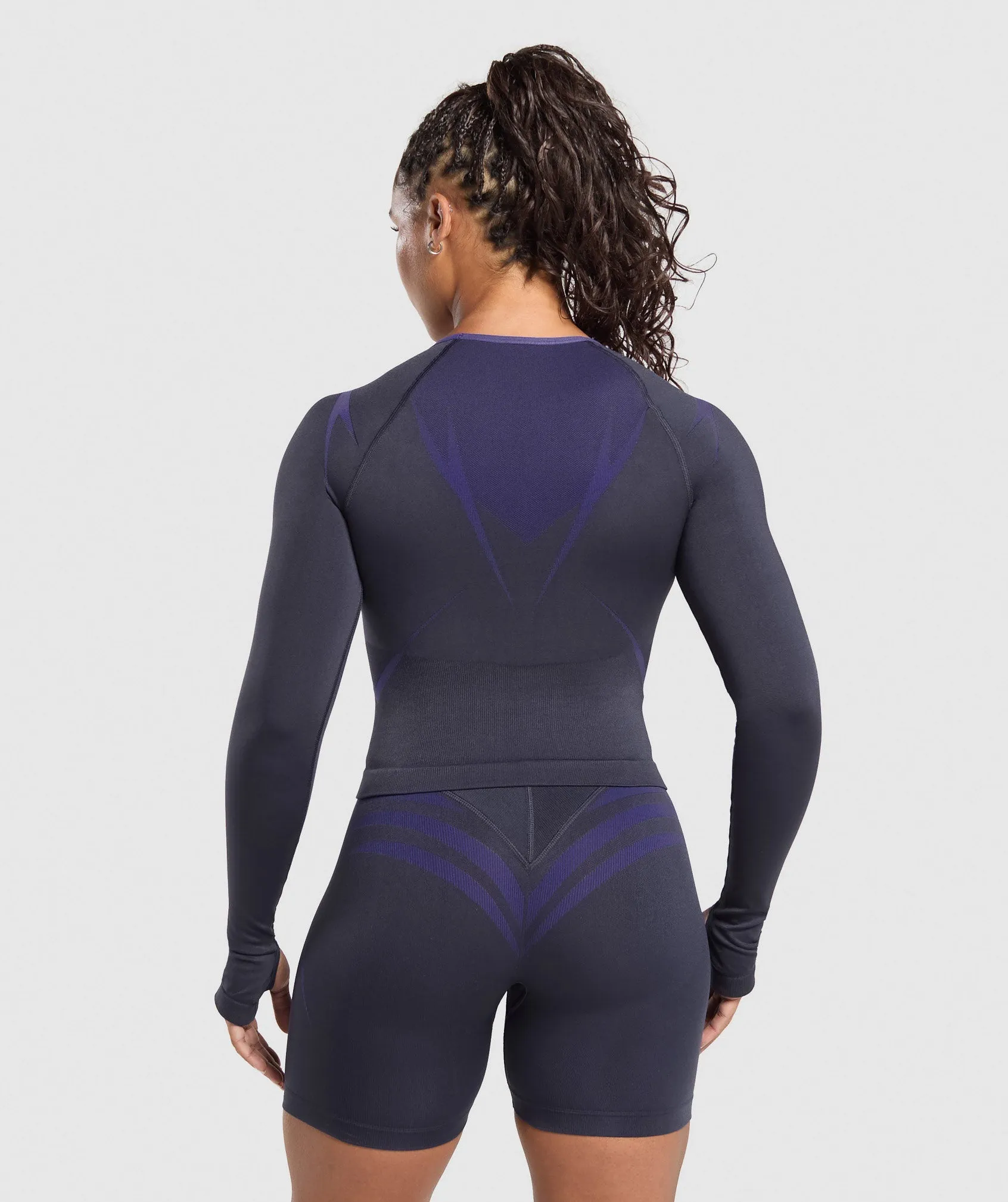 Gymshark Apex Lift Seamless Long Sleeve Crop Top - Heavy Blue/Cobalt Purple sold by Gymshark product image thumbnail 2