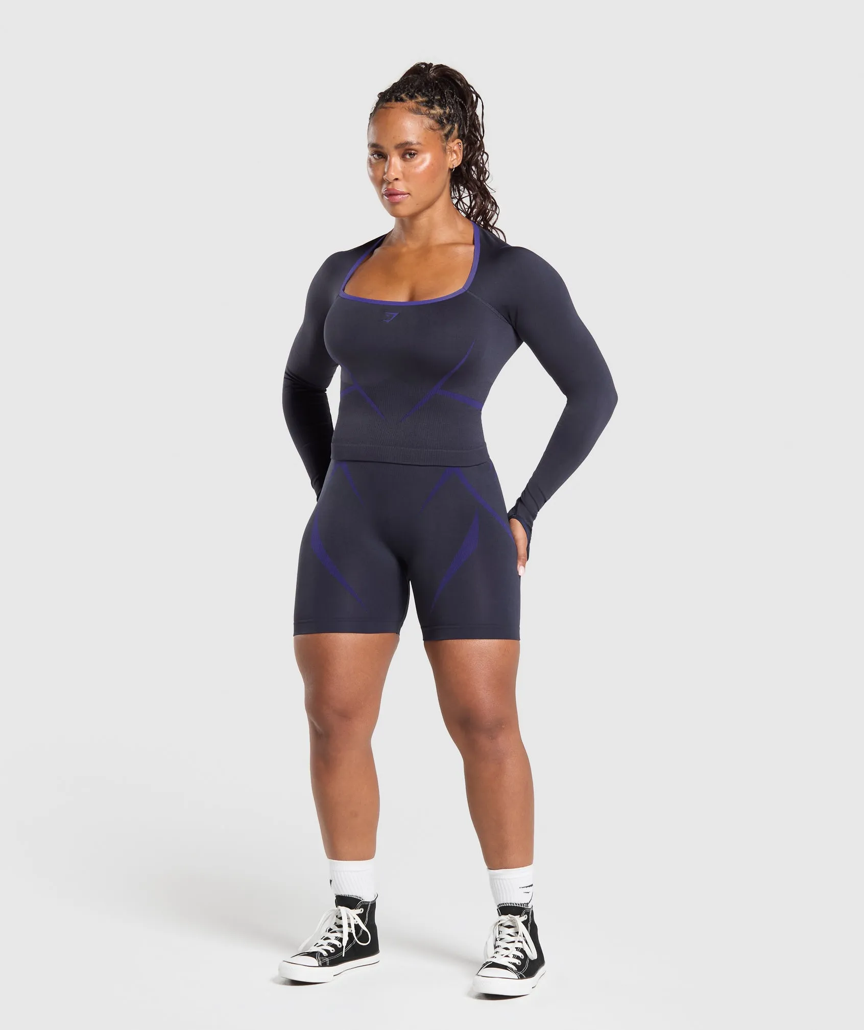 Gymshark Apex Lift Seamless Long Sleeve Crop Top - Heavy Blue/Cobalt Purple sold by Gymshark product image thumbnail 4