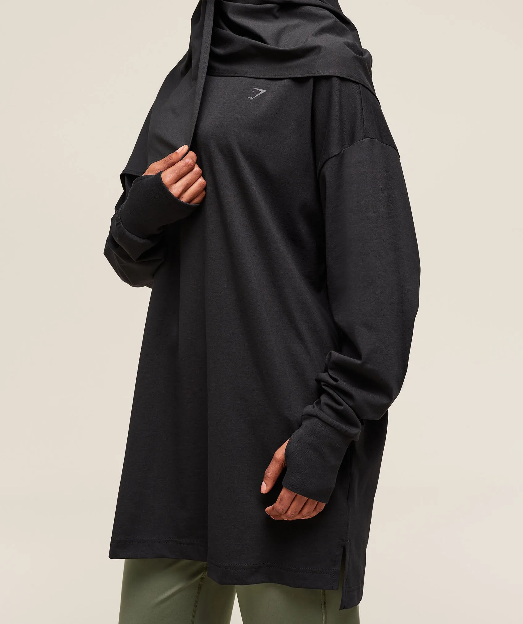 Gymshark Covered Longline Cotton Long Sleeve Top - Black sold by Gymshark product image thumbnail 3