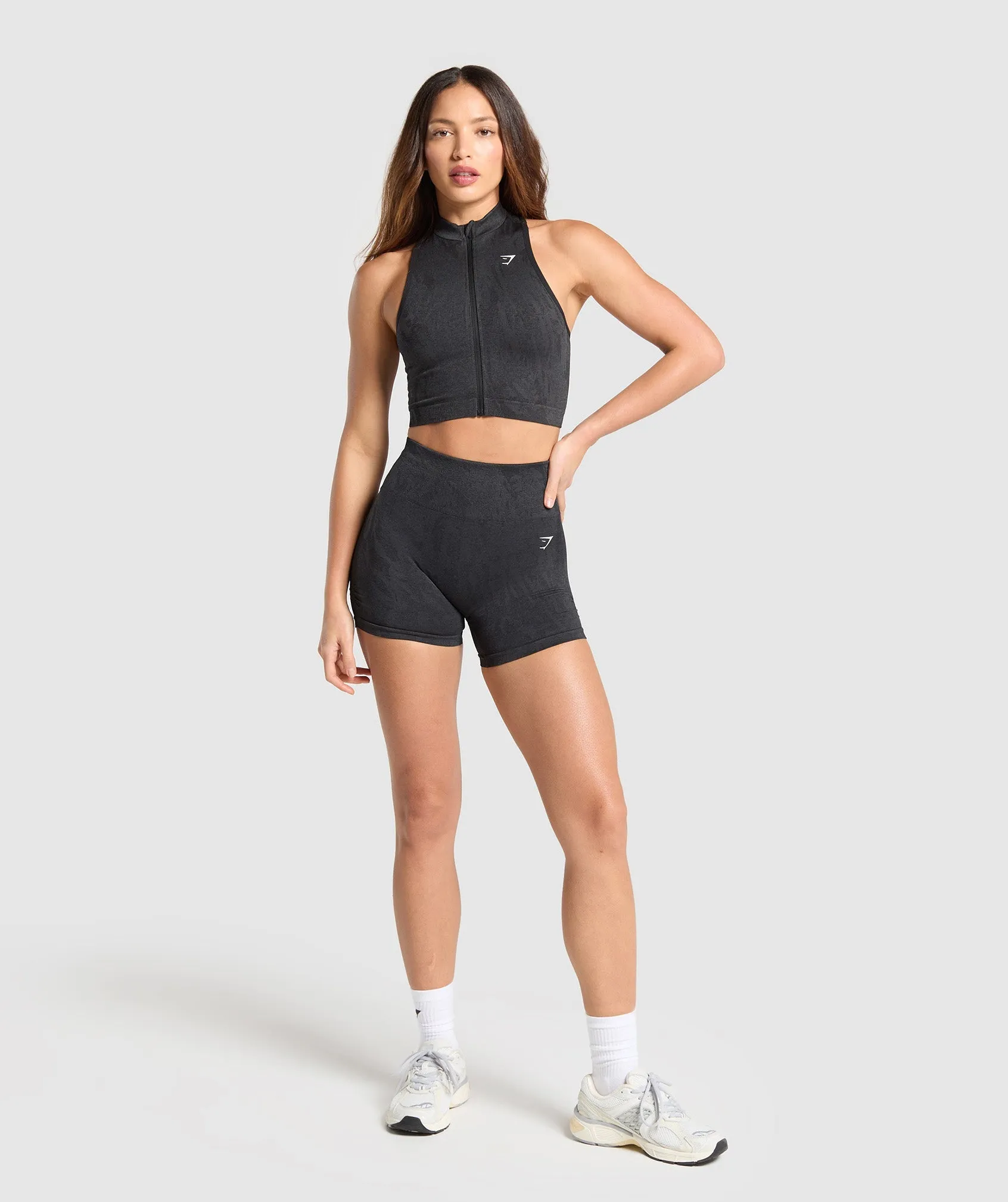 Gymshark Adapt Camo Seamless Zip Up Crop Top - Asphalt Grey/Black sold by Gymshark product image thumbnail 4