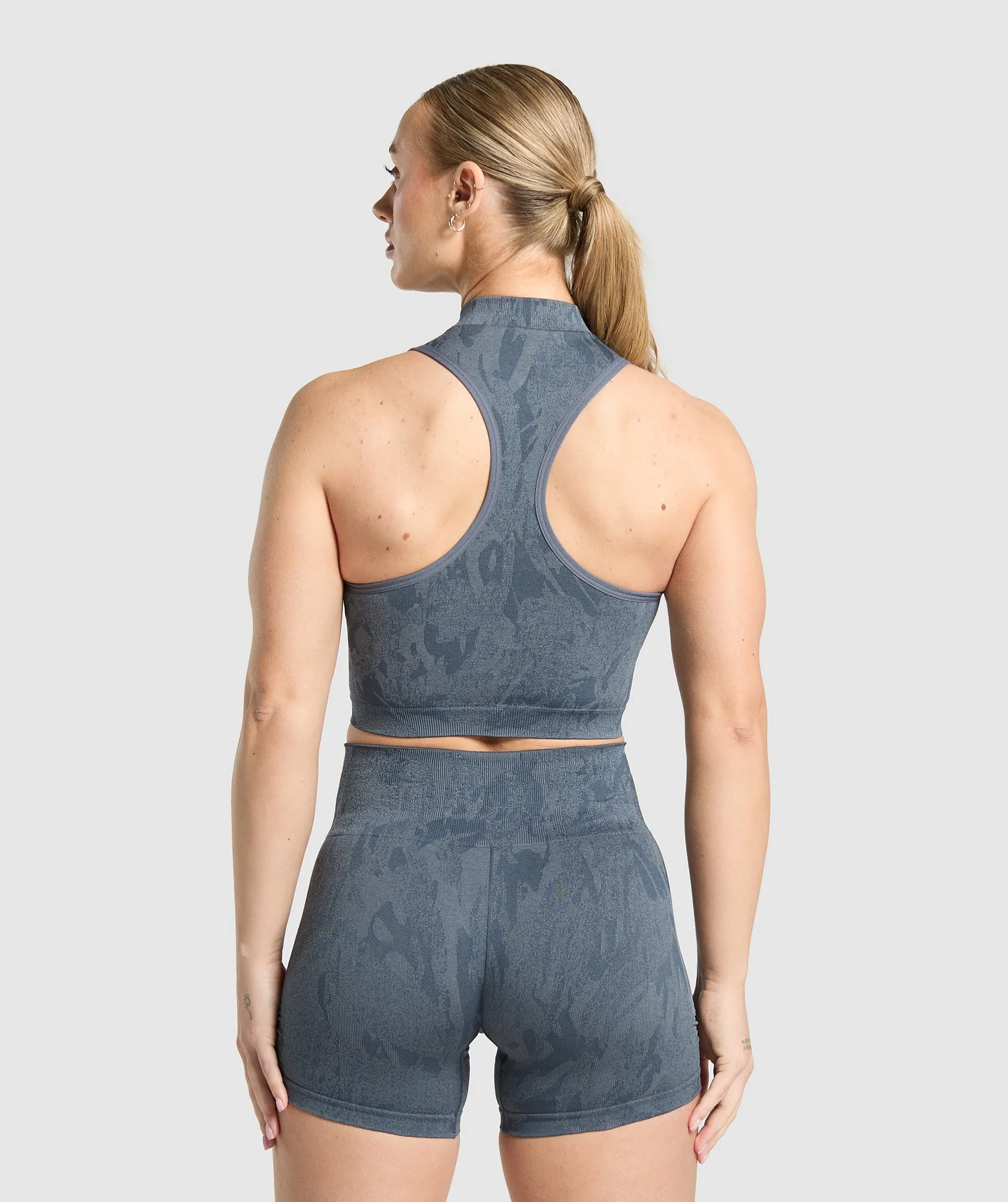 Gymshark Adapt Camo Seamless Zip Up Crop Top - Titanium Blue/Denim Grey sold by Gymshark product image thumbnail 2