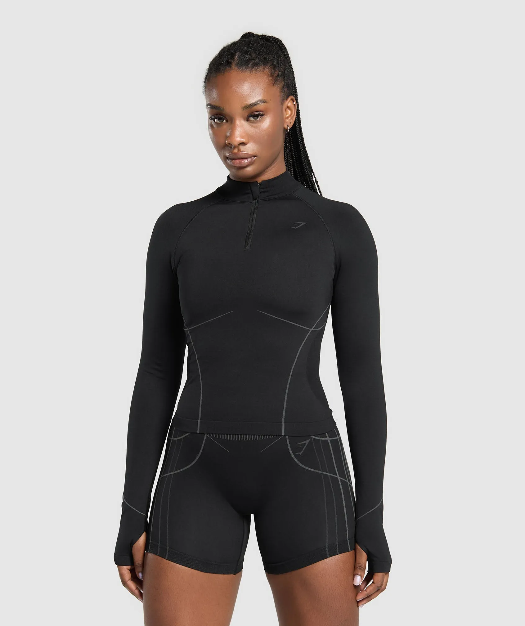 Gymshark Apex Seamless 1/4 Zip Pullover - Black/Graphite Grey sold by Gymshark