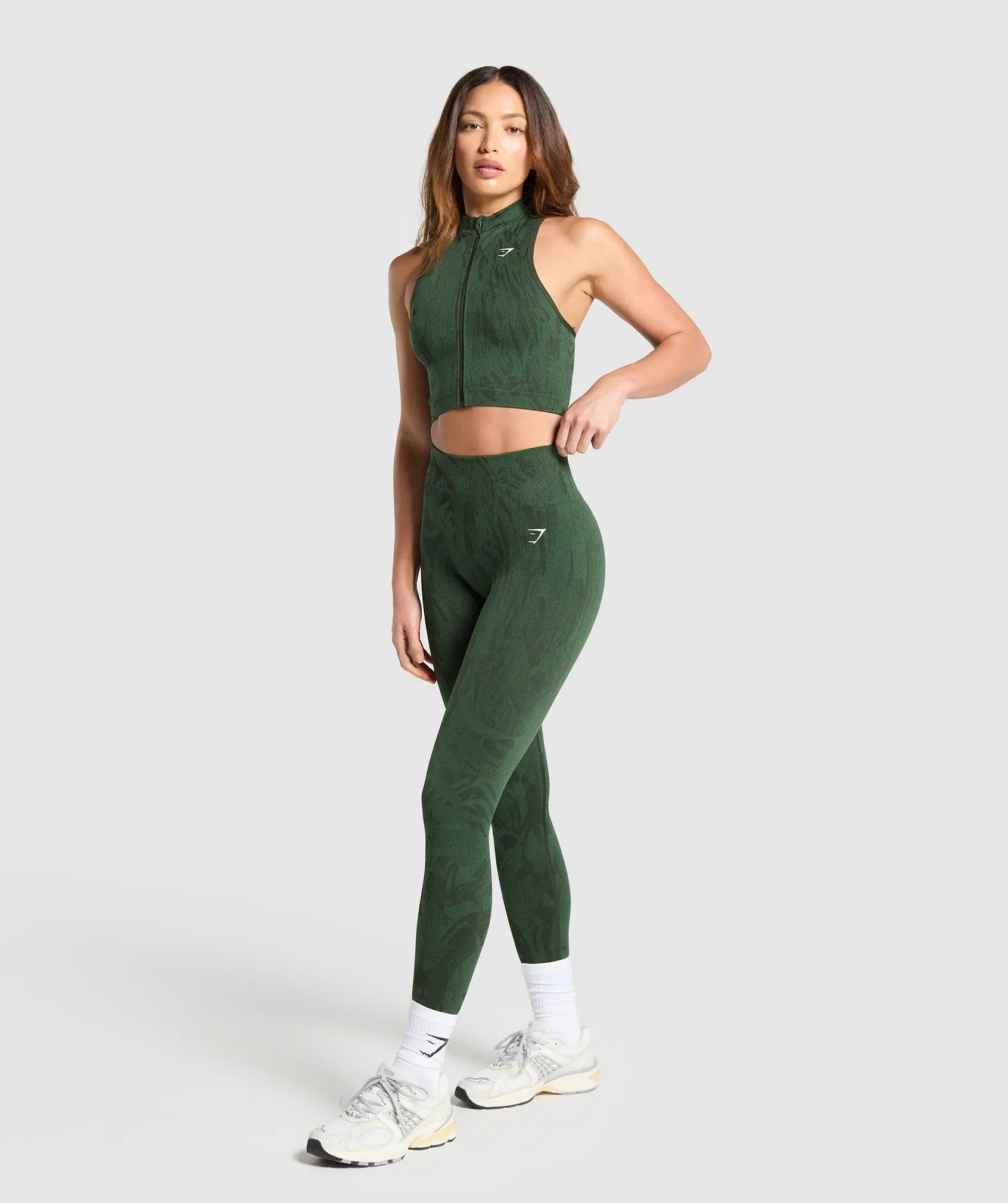 Gymshark Adapt Camo Seamless Zip Up Crop Top - Trail Green/Classic Green sold by Gymshark product image thumbnail 4