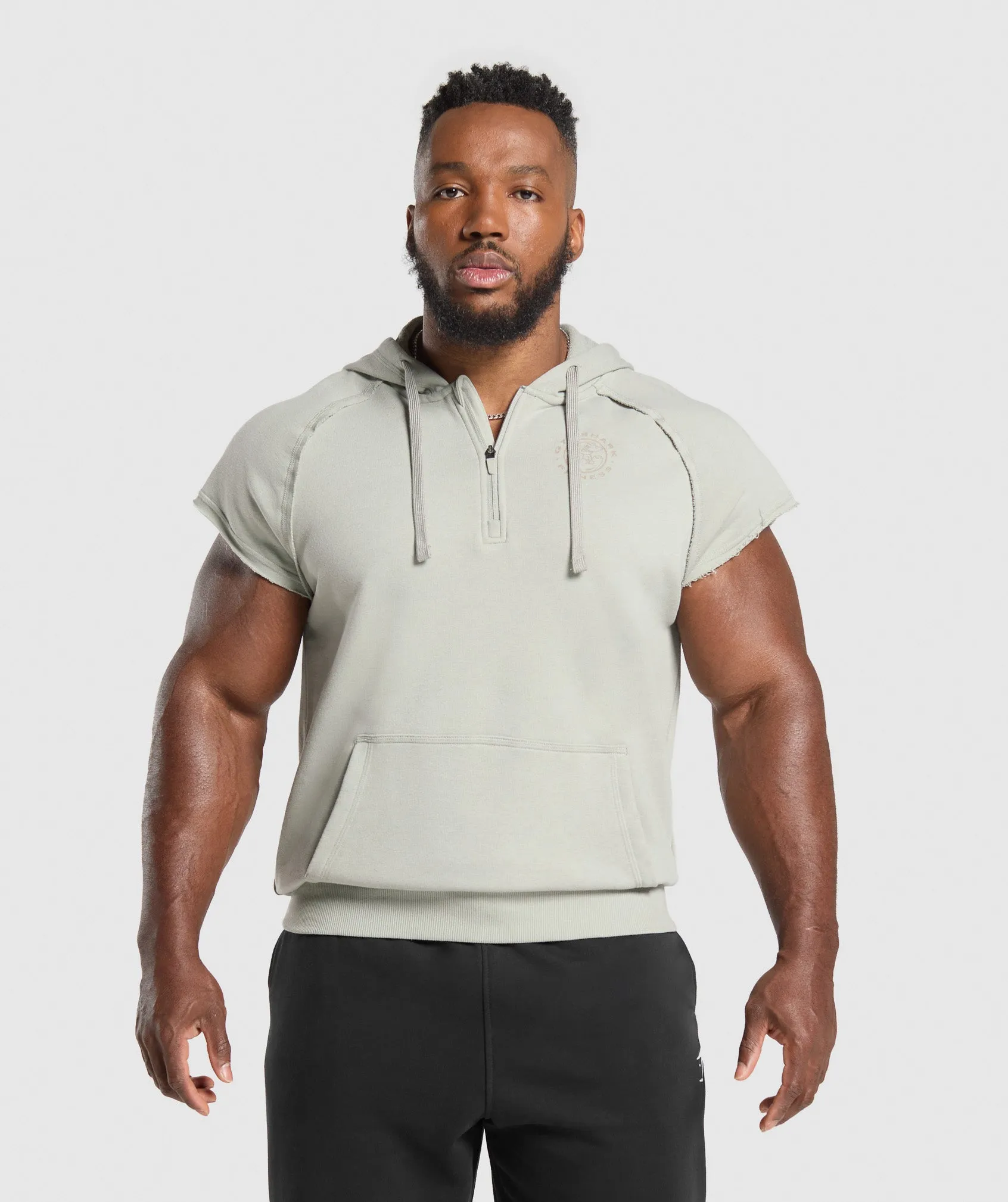 Gymshark Legacy 1/4 Zip Cap Sleeve Hoodie - Stone Grey sold by Gymshark