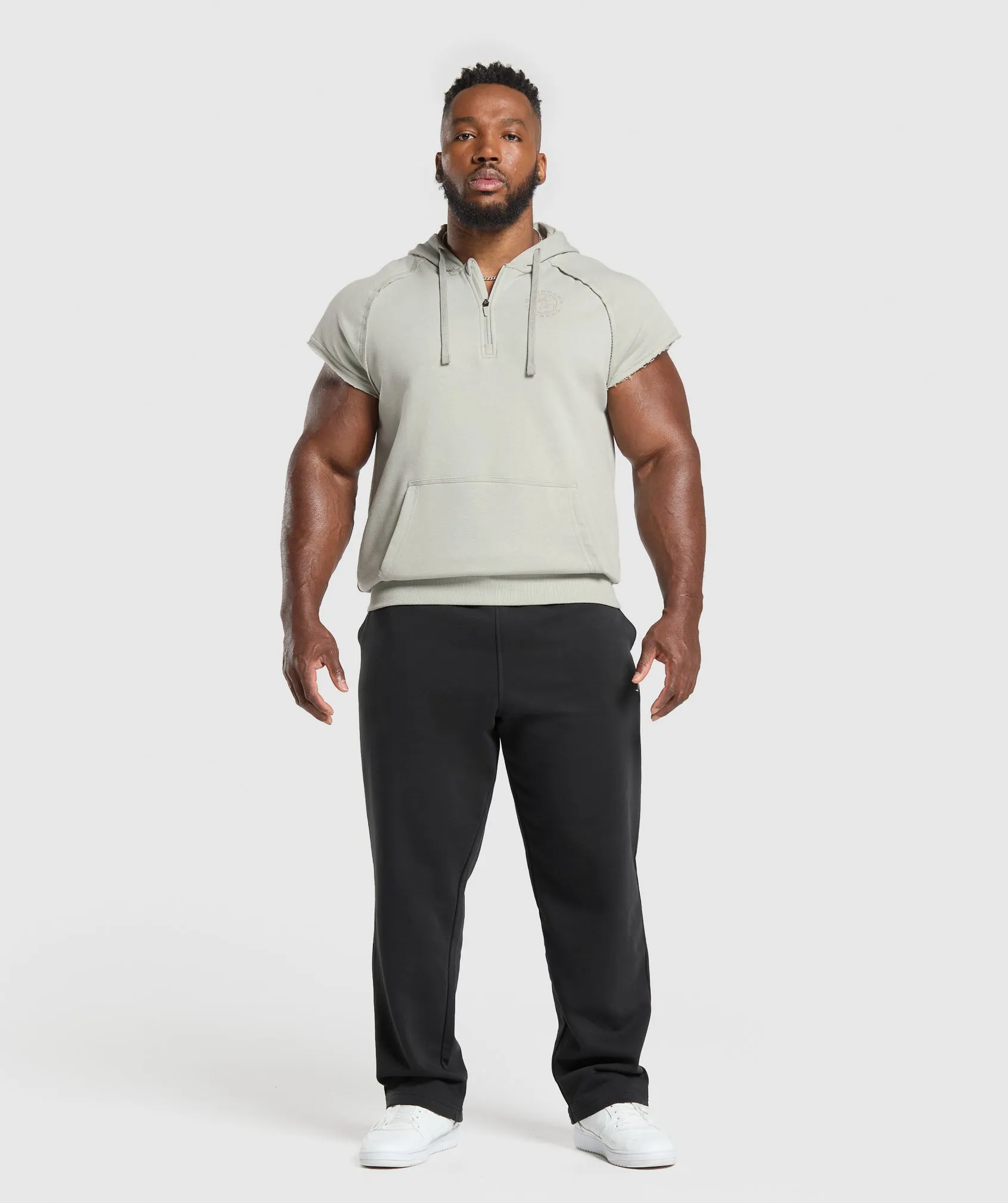 Gymshark Legacy 1/4 Zip Cap Sleeve Hoodie - Stone Grey sold by Gymshark product image thumbnail 4