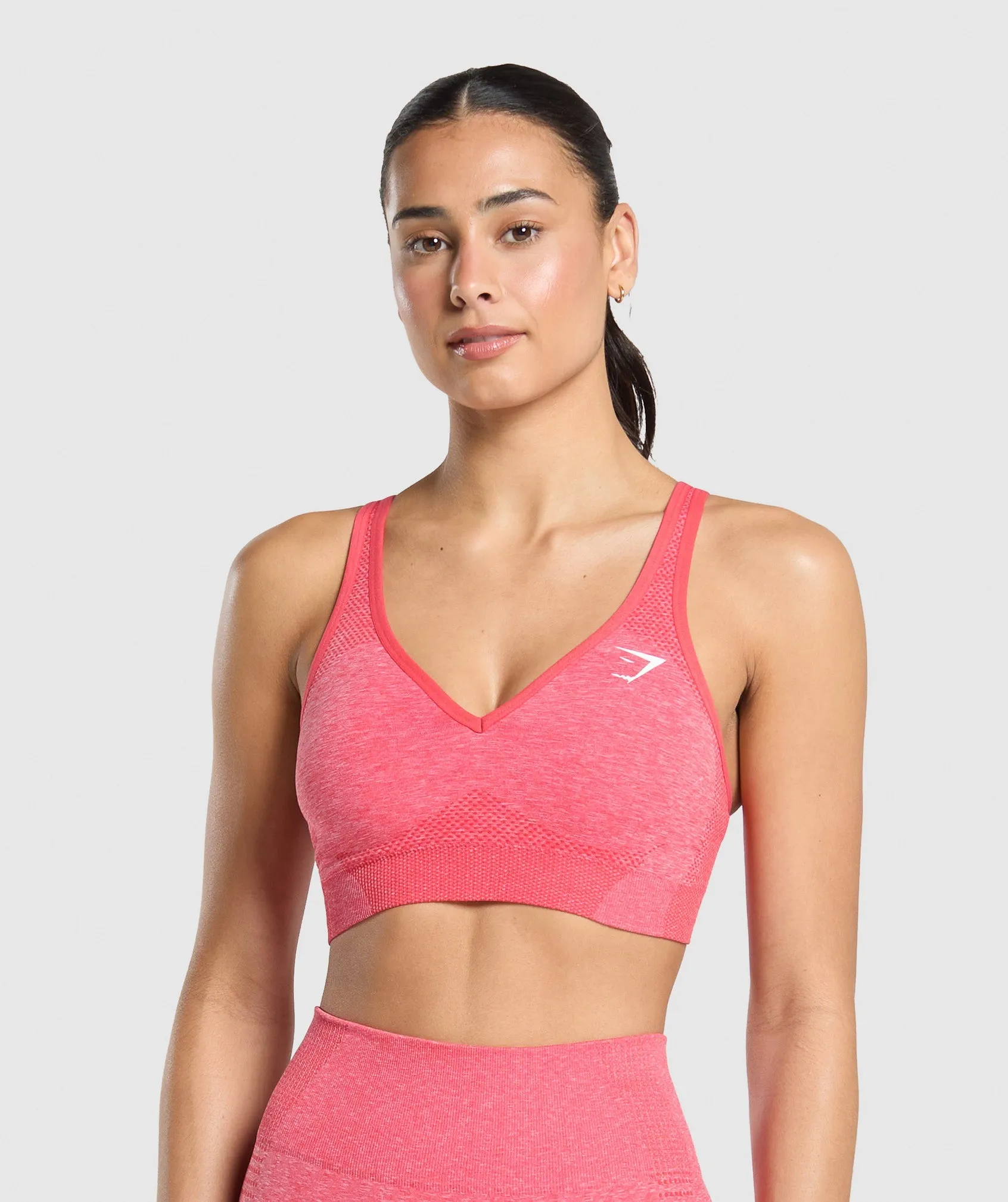 Gymshark Vital Seamless V Neck Sports Bra - Coral Red/Marl sold by Gymshark