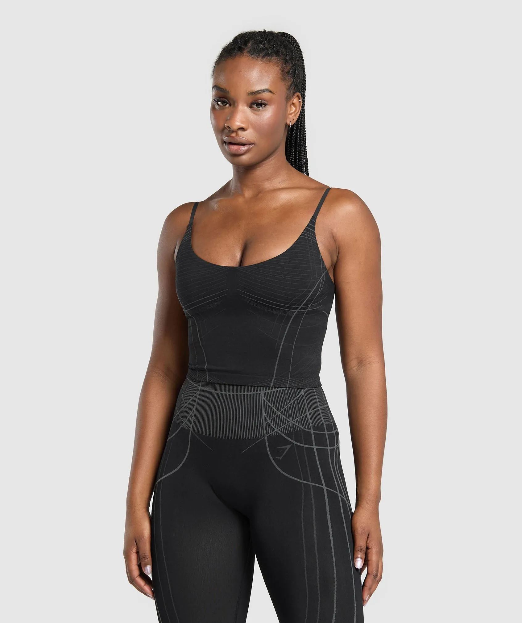 Gymshark Apex Seamless Midi Tank With Shelf - Black/Graphite Grey sold by Gymshark