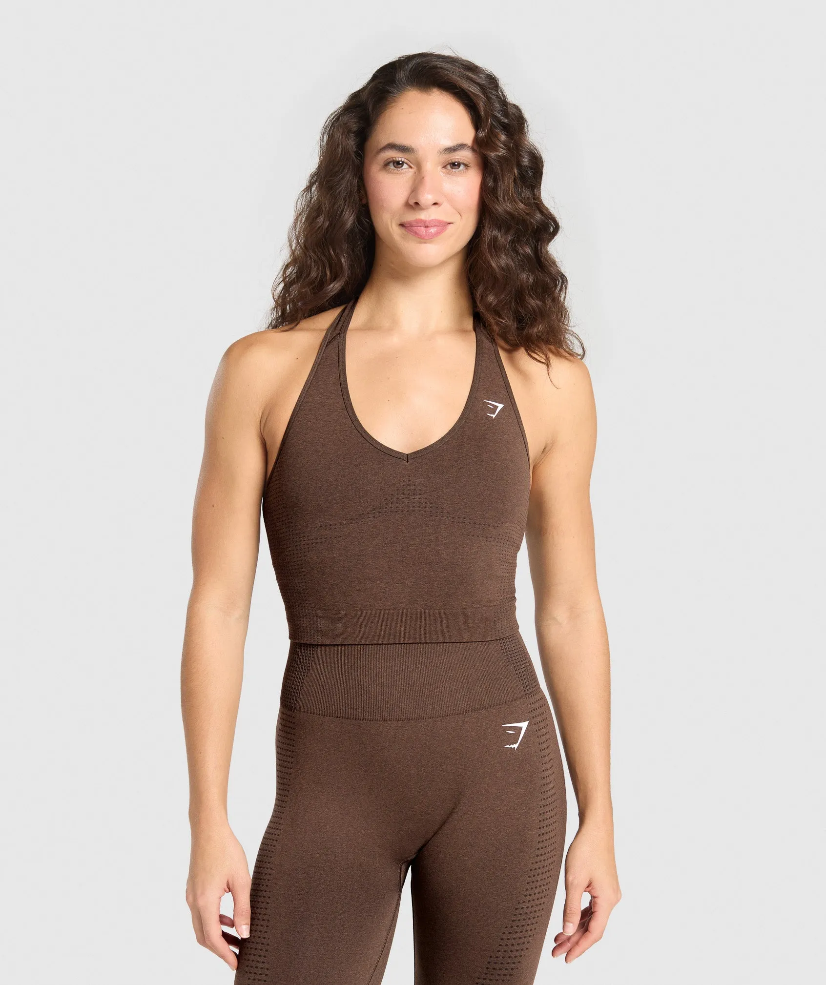 Gymshark Vital Halter Neck Tank With Shelf - Espresso Marl sold by Gymshark