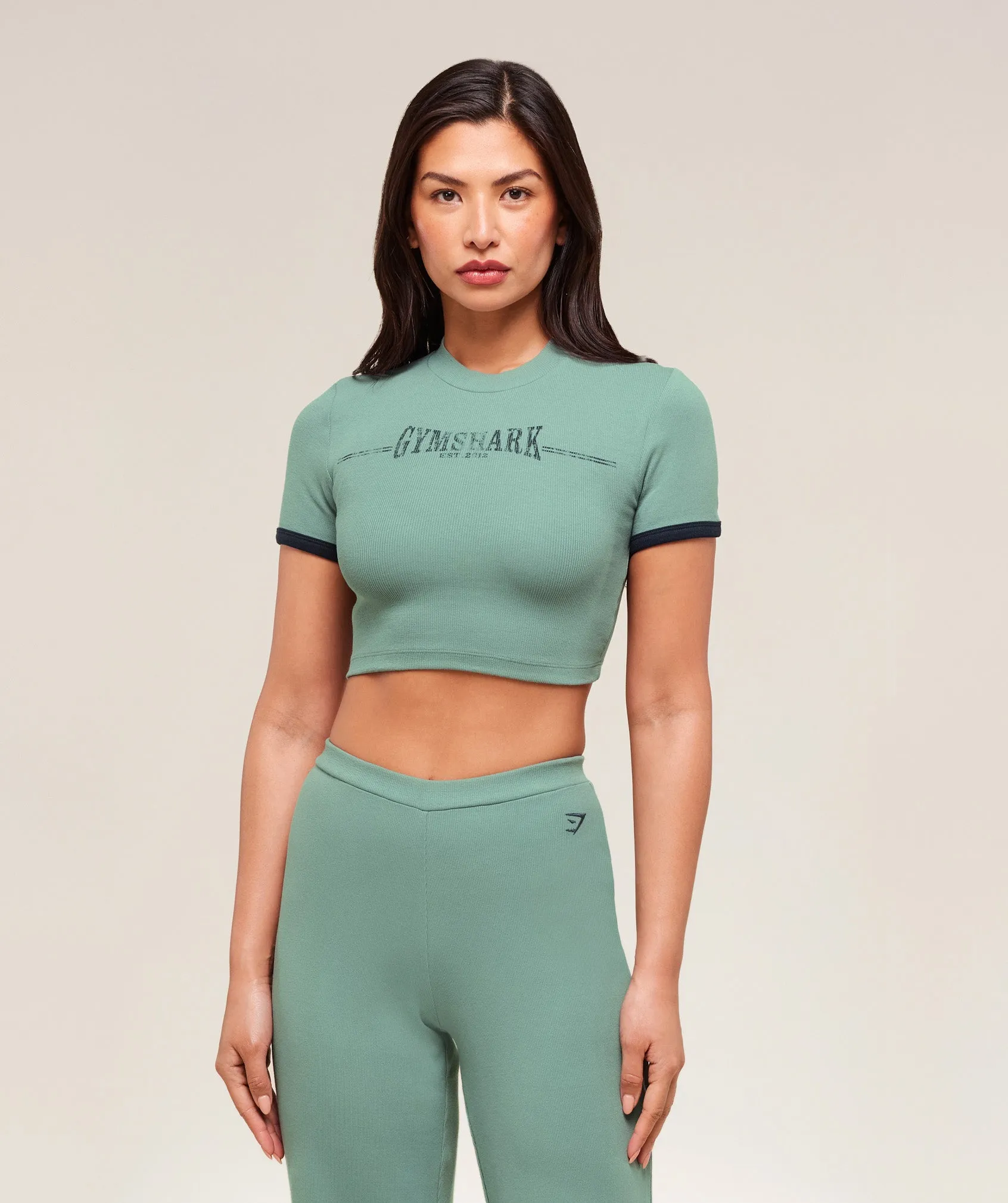 Gymshark Ribbed Cotton Crop Top - Celeste Blue/Heavy Blue sold by Gymshark
