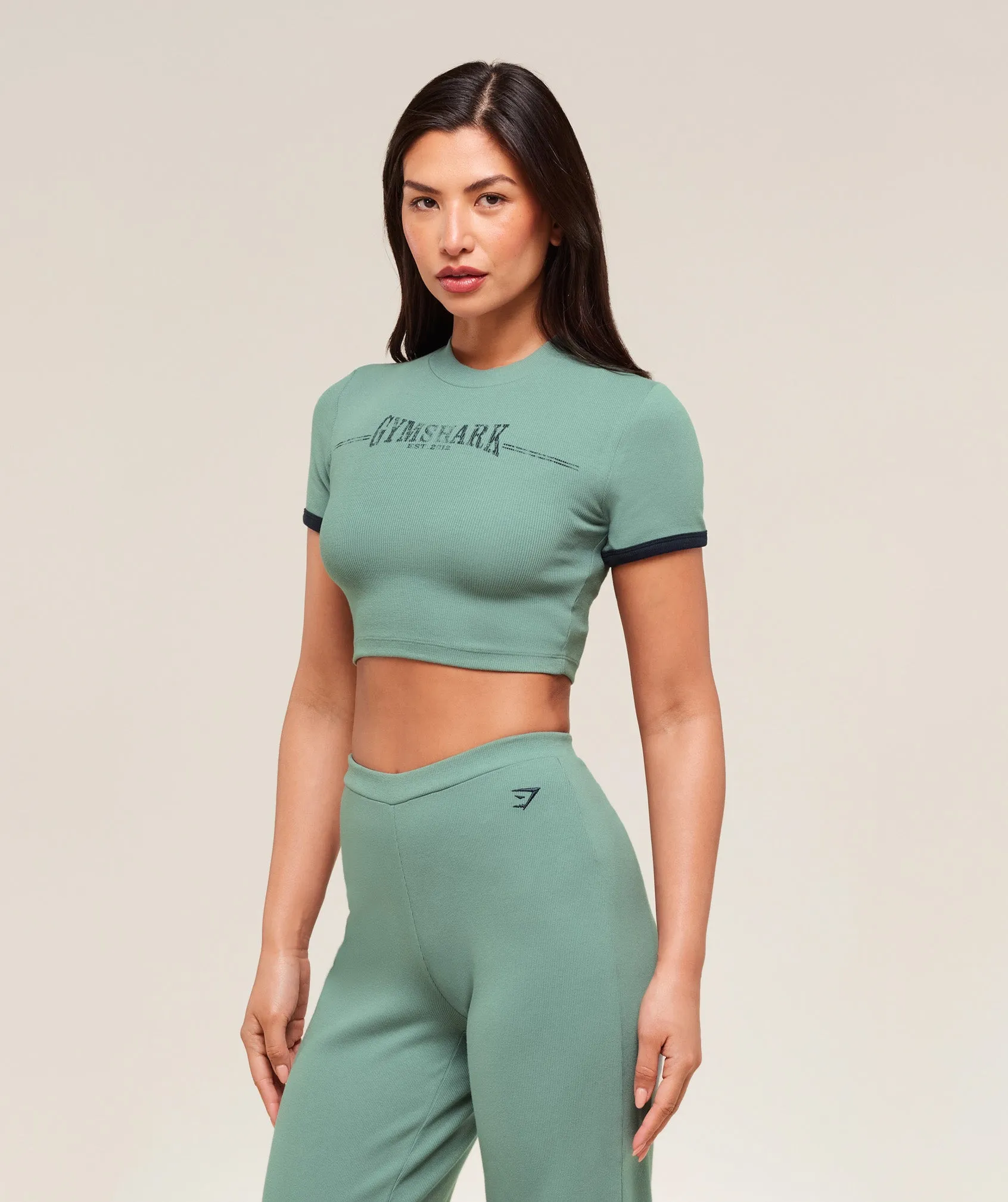 Gymshark Ribbed Cotton Crop Top - Celeste Blue/Heavy Blue sold by Gymshark product image thumbnail 5